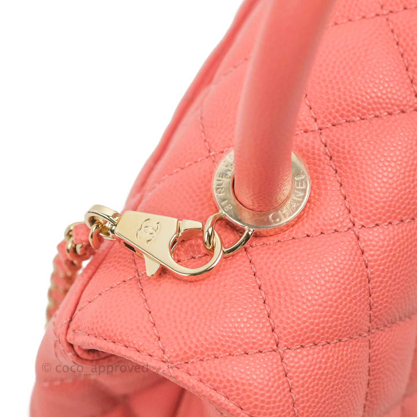 Chanel Small Quilted Coco Handle Coral Pink Caviar Gold Hardware