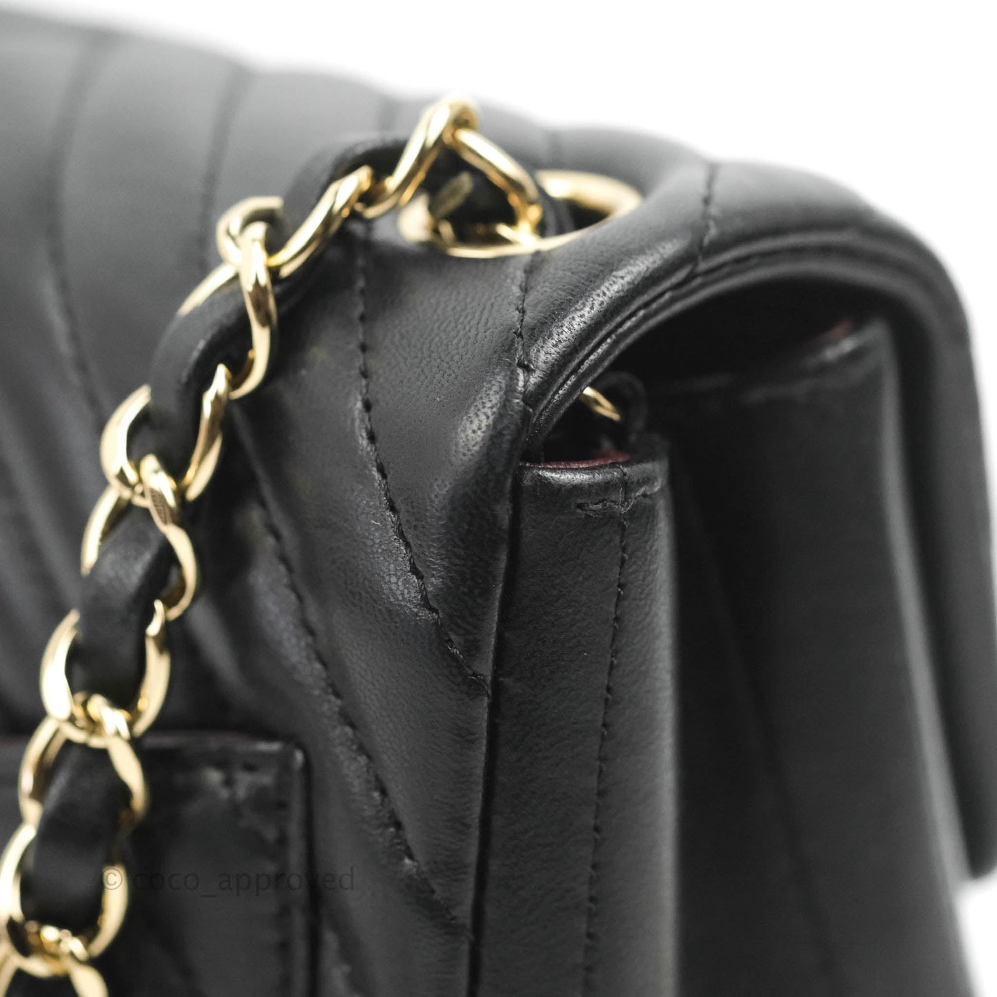Chanel Mini Square Black Chevron Lambskin Gold Hardware