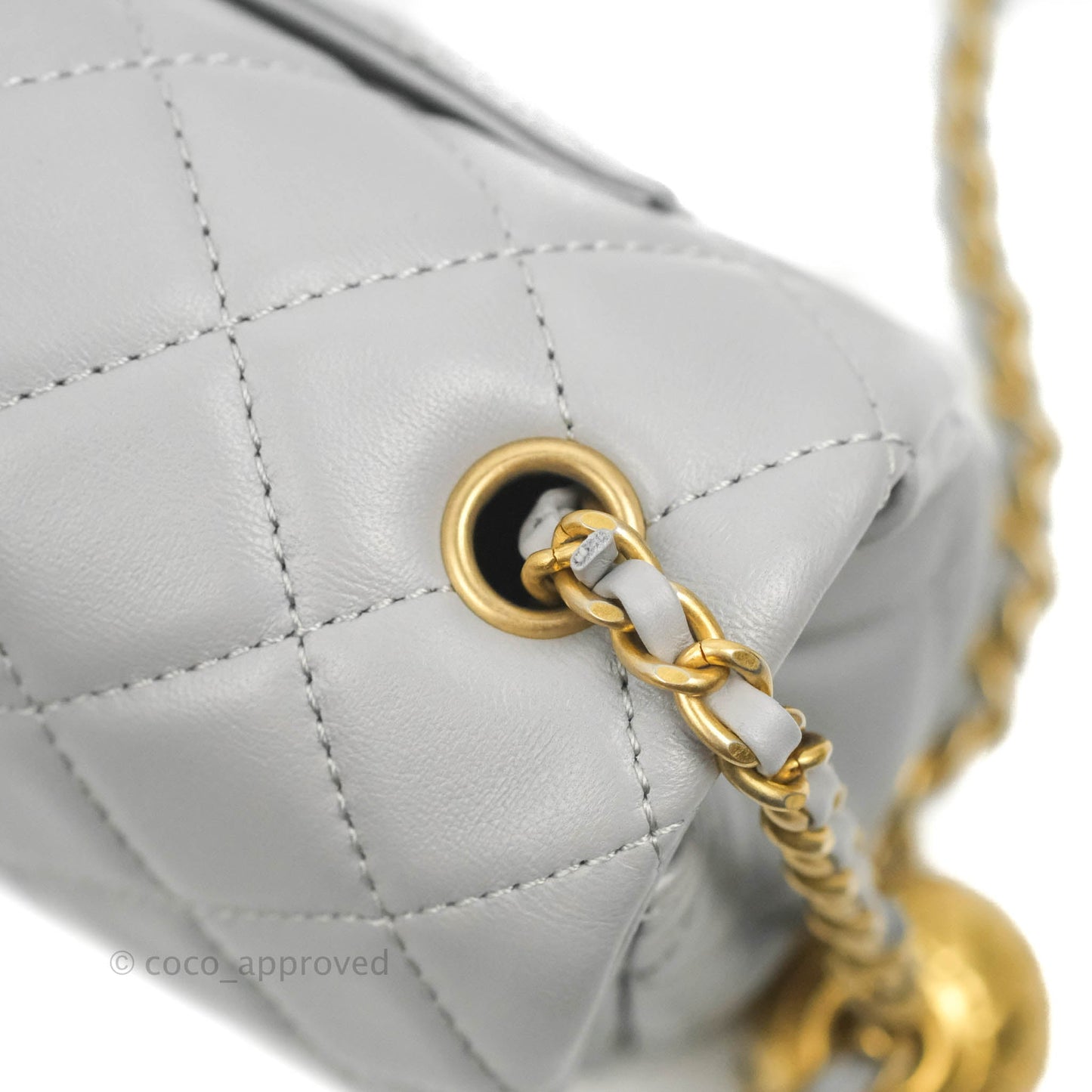 Chanel Mini Rectangular Pearl Crush Quilted Grey Lambskin Aged Gold Hardware