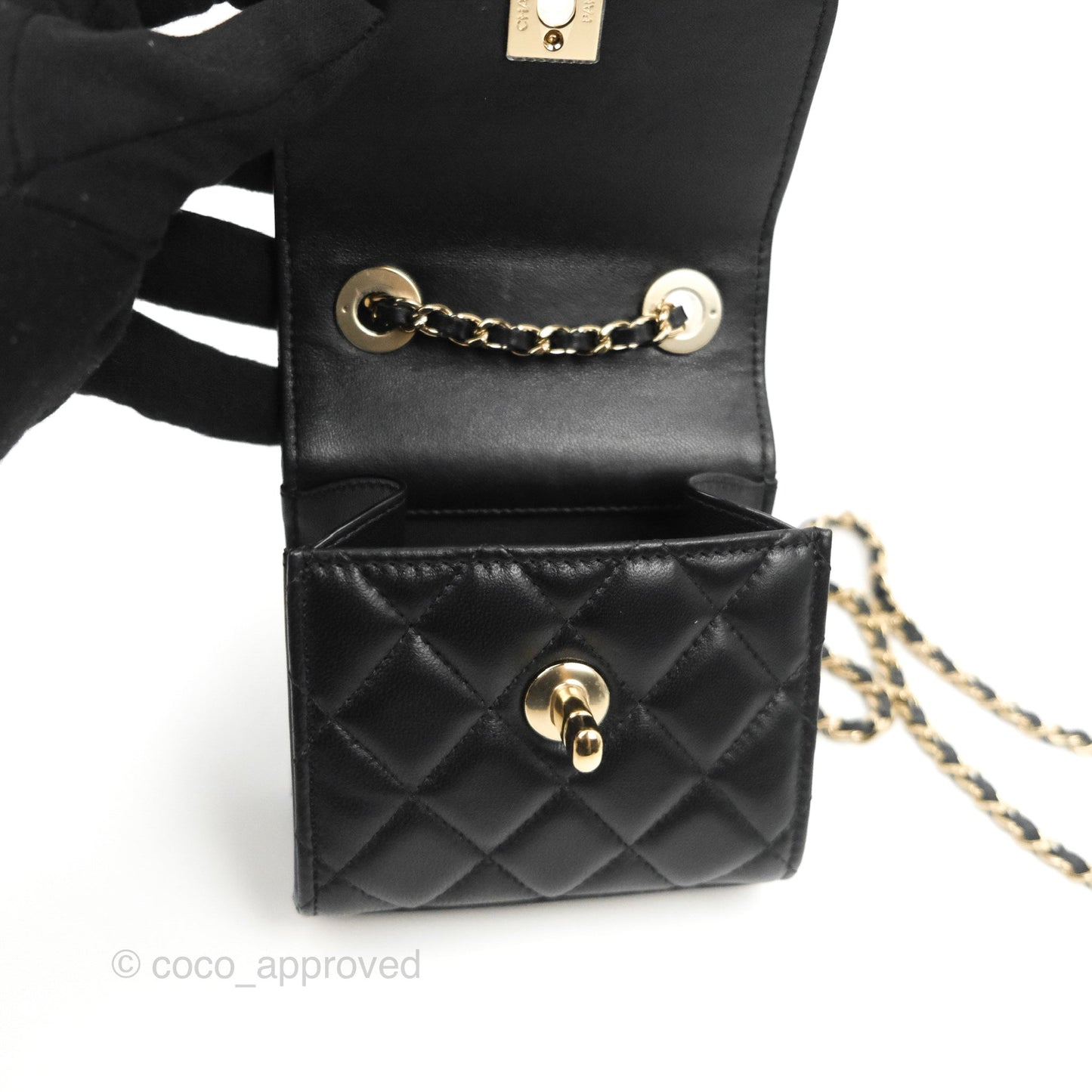 Chanel Mini Quilted Trendy CC Clutch With Chain Black Lambskin Gold Hardware