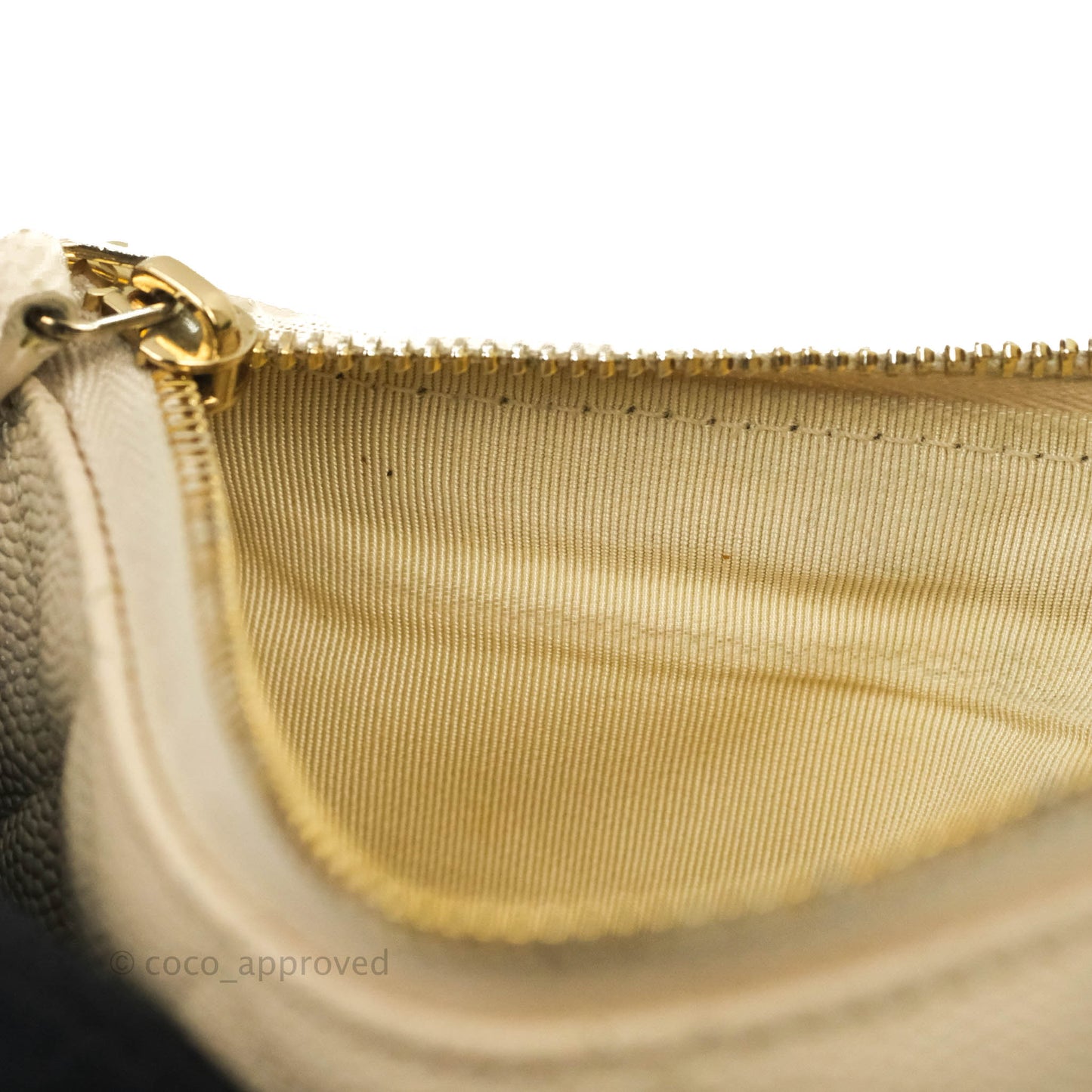 Chanel Quilted Mini O Case Light Beige Caviar Gold Hardware