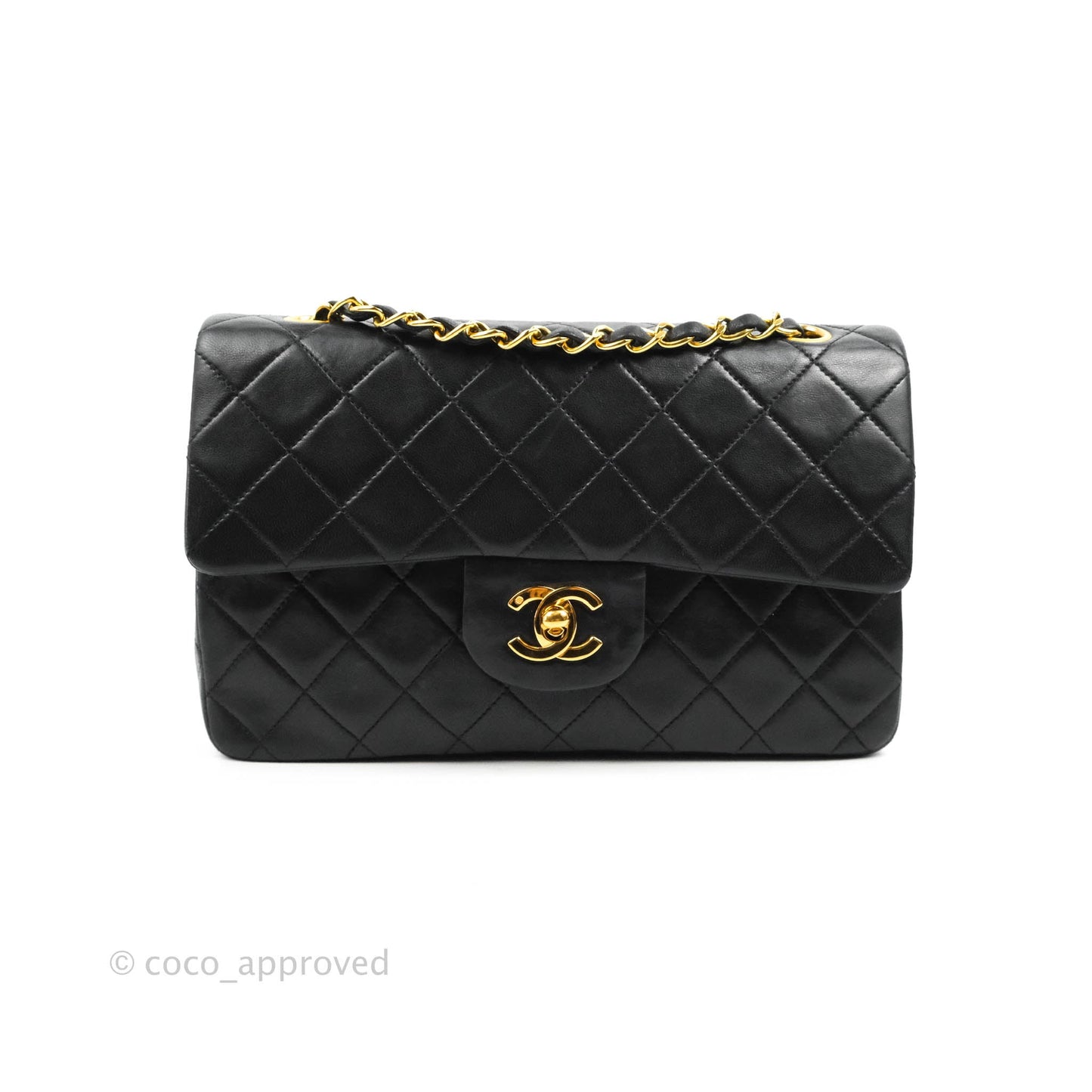 Chanel Vintage Classic S/M Small Double Flap Bag Black Lambskin 24K Gold Hardware