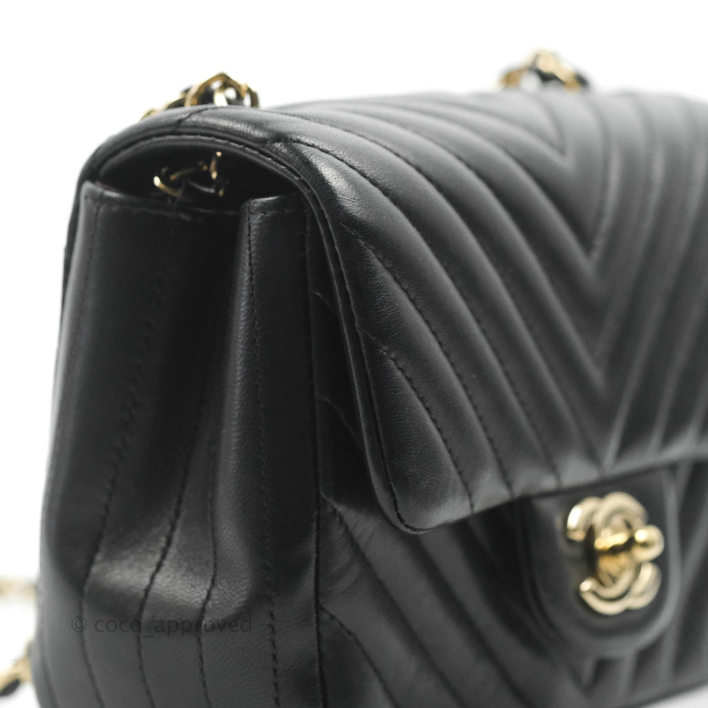 Chanel Mini Square Black Chevron Lambskin Gold Hardware