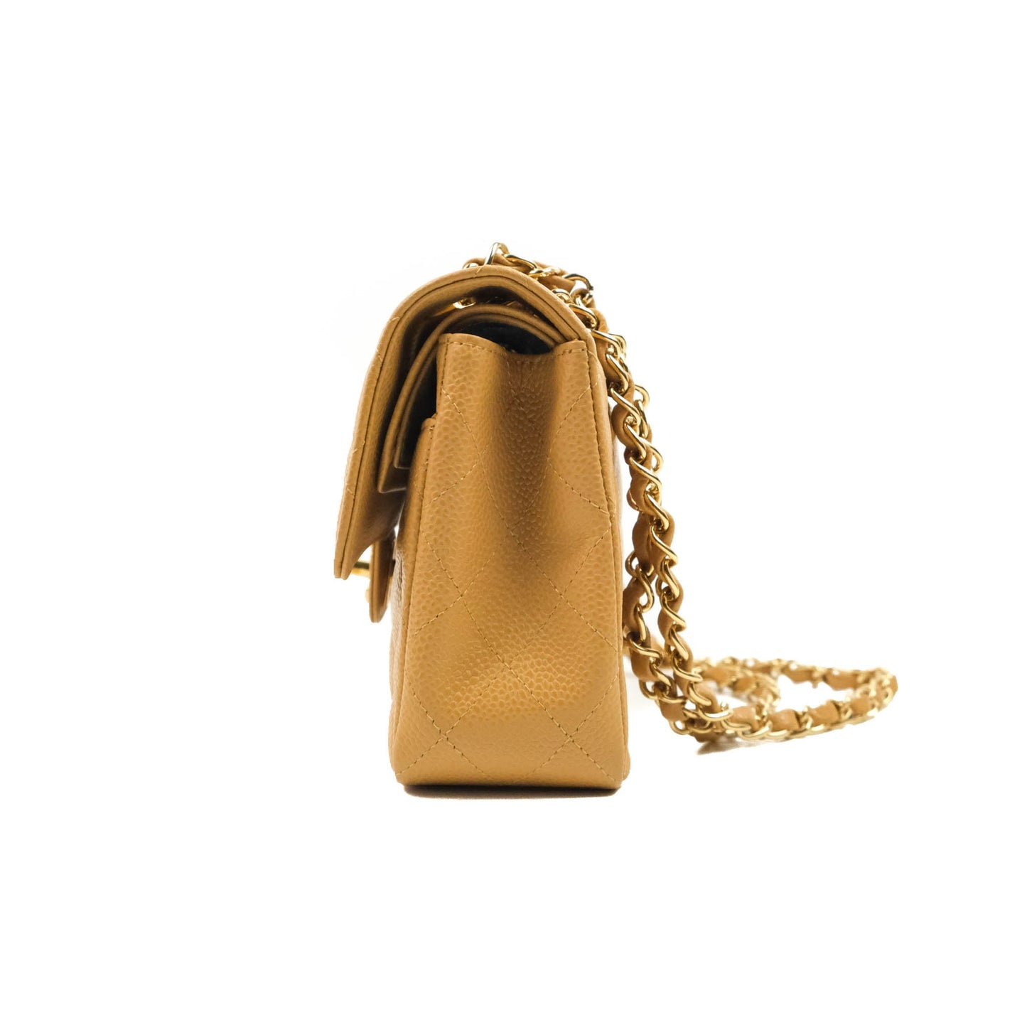 Chanel S/M Small Classic Quilted Flap Dark Beige Caviar 24K Gold Hardware