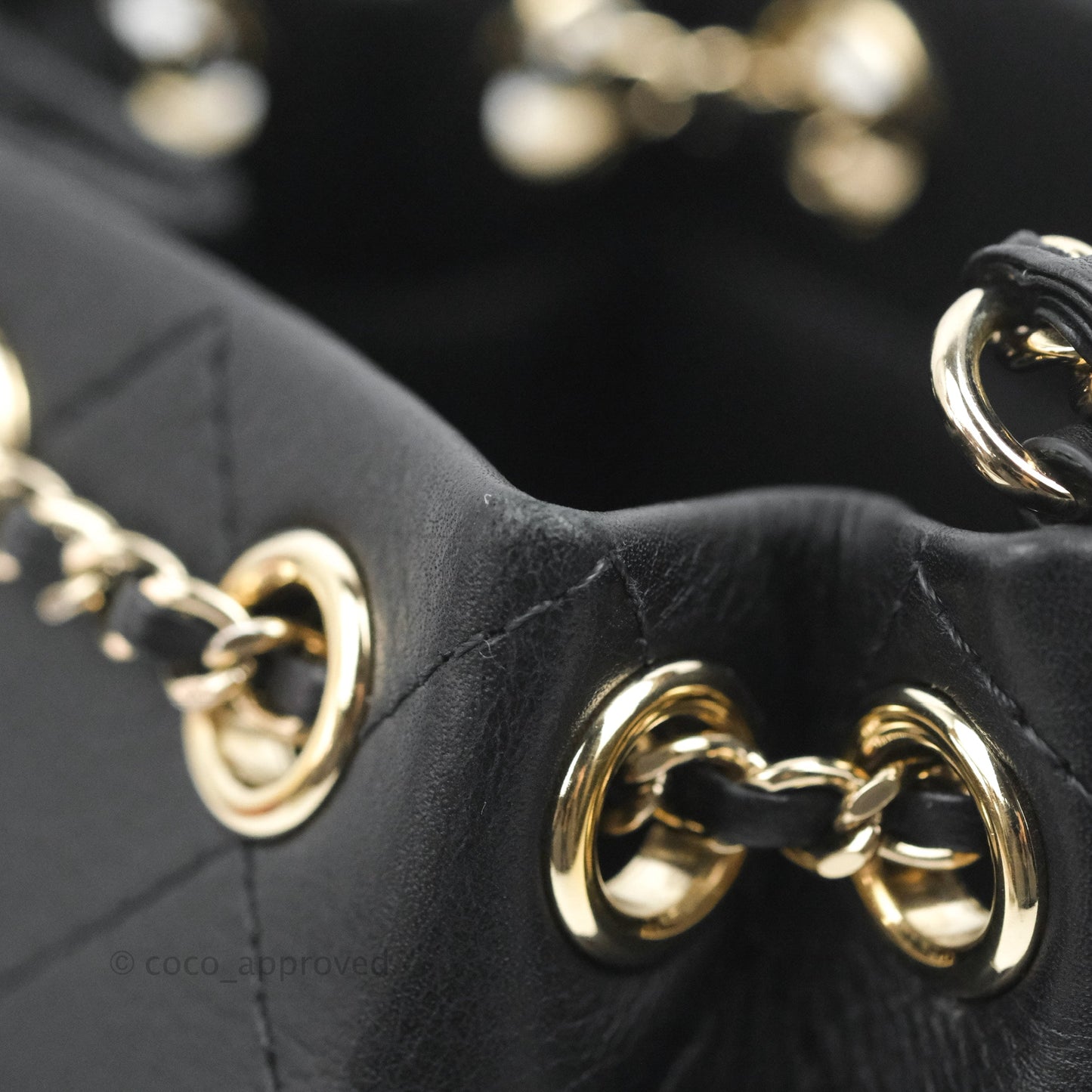 Chanel Mini CC Drawstring Bucket Bag Black Calfskin Gold Hardware