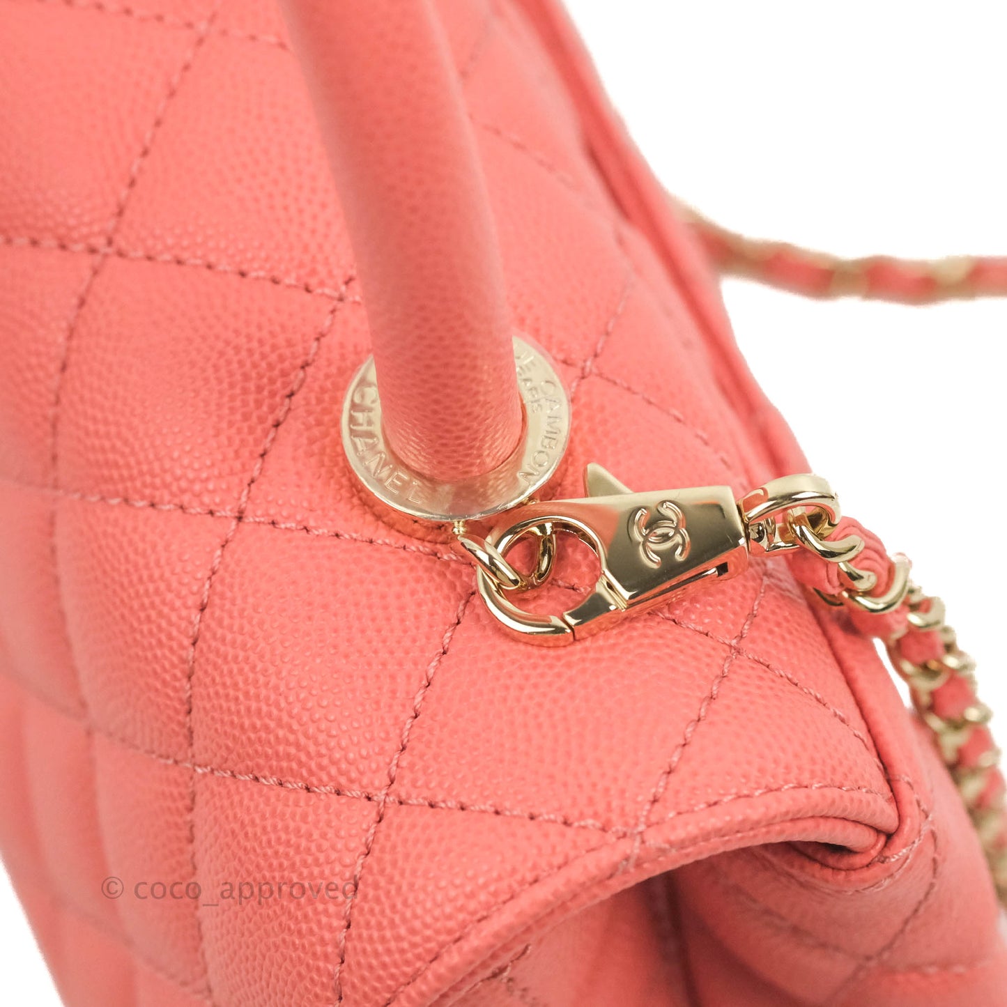 Chanel Small Quilted Coco Handle Coral Pink Caviar Gold Hardware