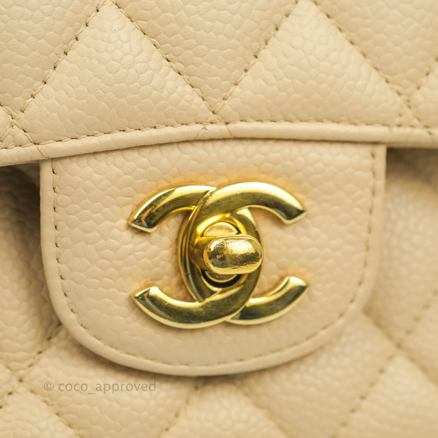Chanel Classic M/L Medium Double Flap Bag Beige Caviar Gold Hardware