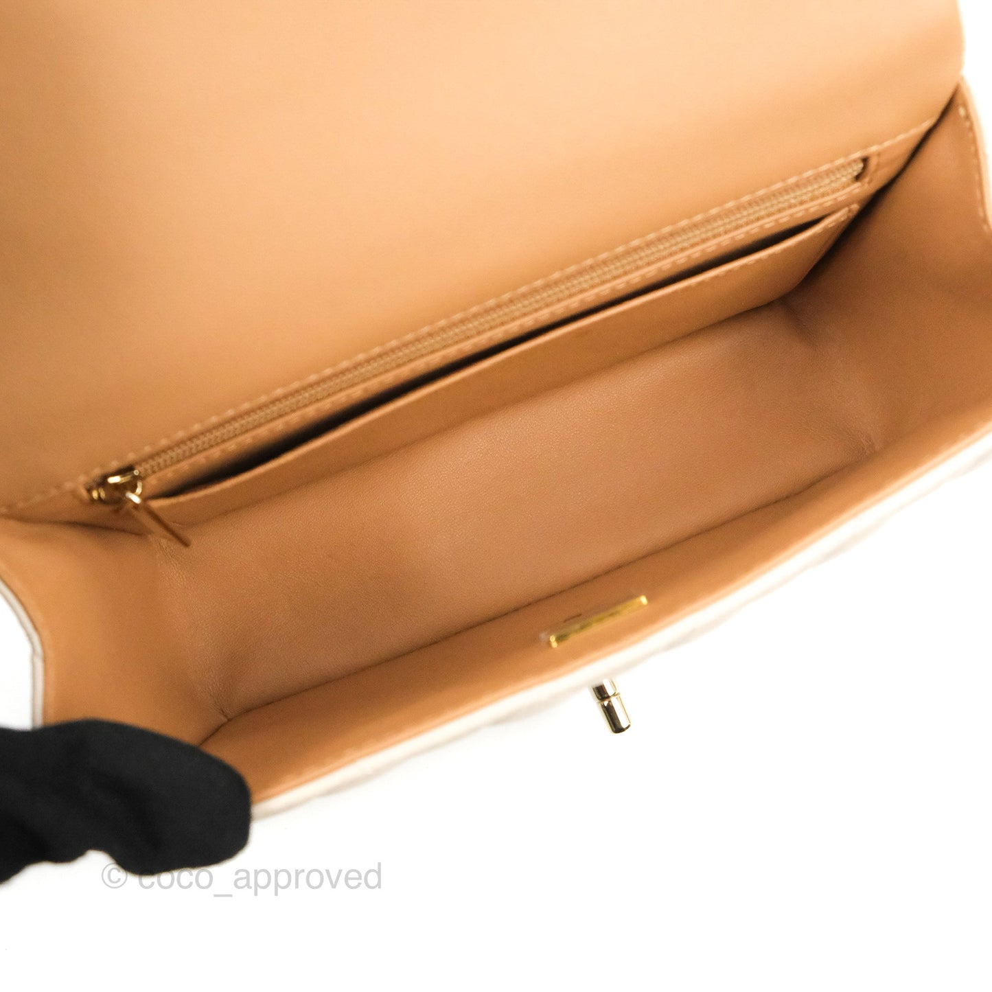 Chanel Top Handle Mini Rectangular Flap Bag Ecru/Beige Lambskin Gold Hardware 23P