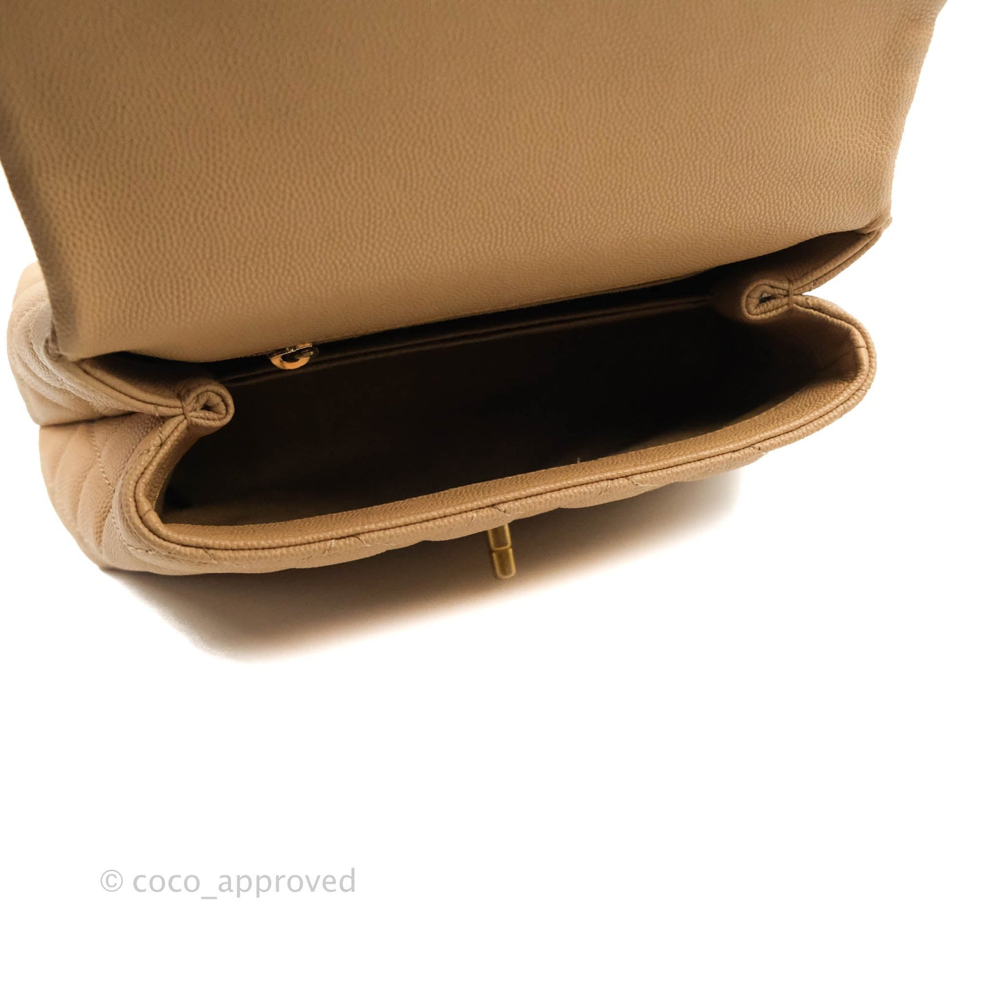 Chanel Small Coco Handle Quilted Beige Caviar Gold Hardware Lizard Handle