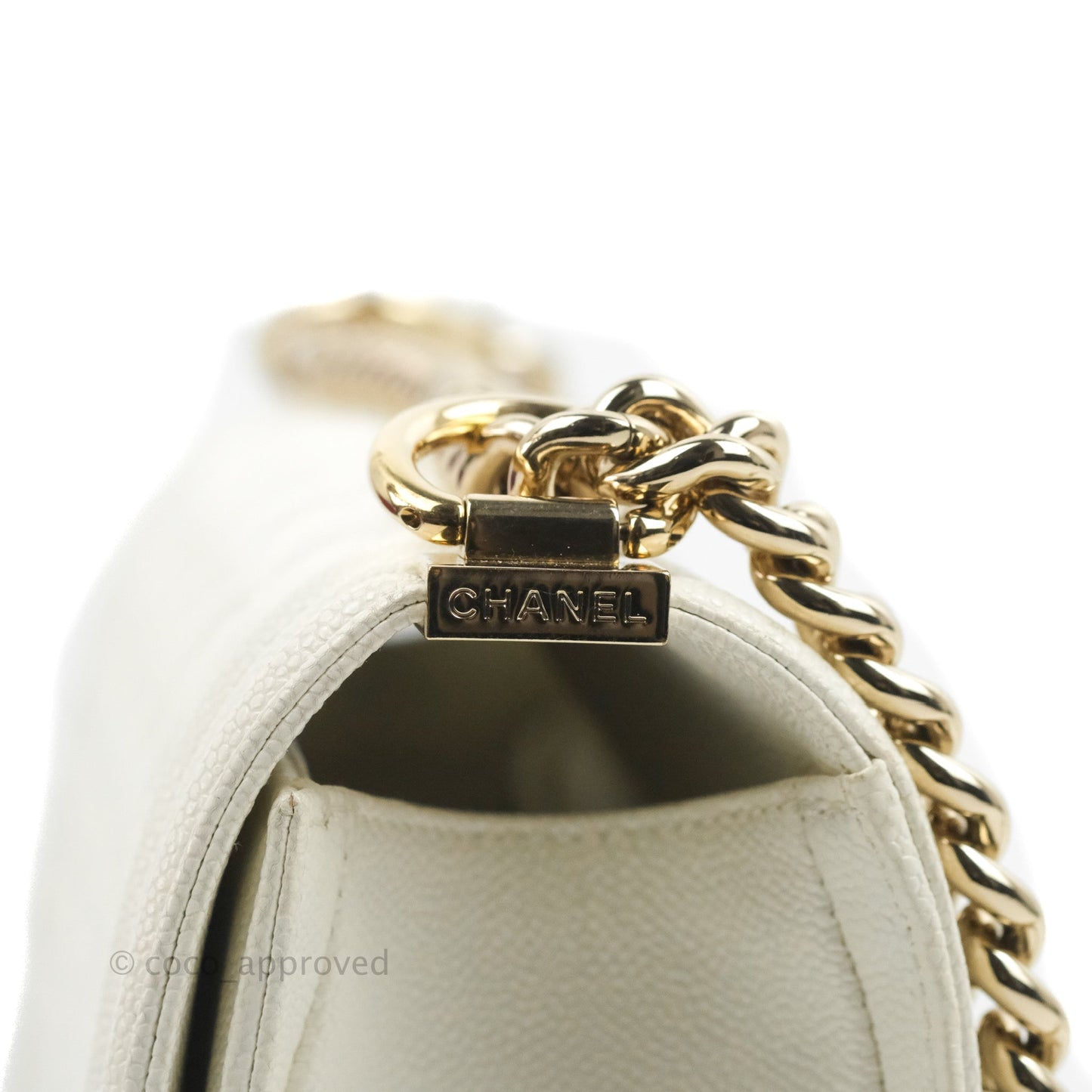 Chanel Quilted Medium Boy White Caviar Gold Hardware