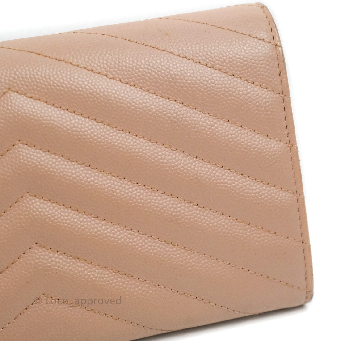 Saint Laurent Quilted Envelope Wallet Pink Grained Leather Silver Hardware