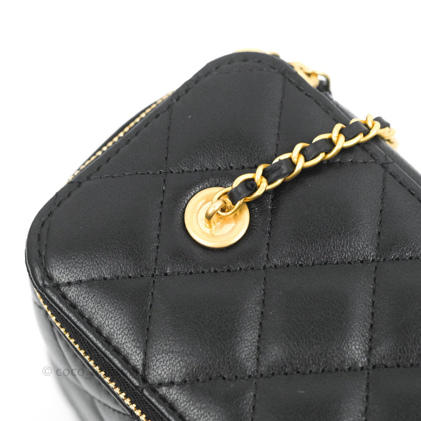 Chanel Vanity with COCO Heart Chain Black Lambskin Aged Gold Hardware