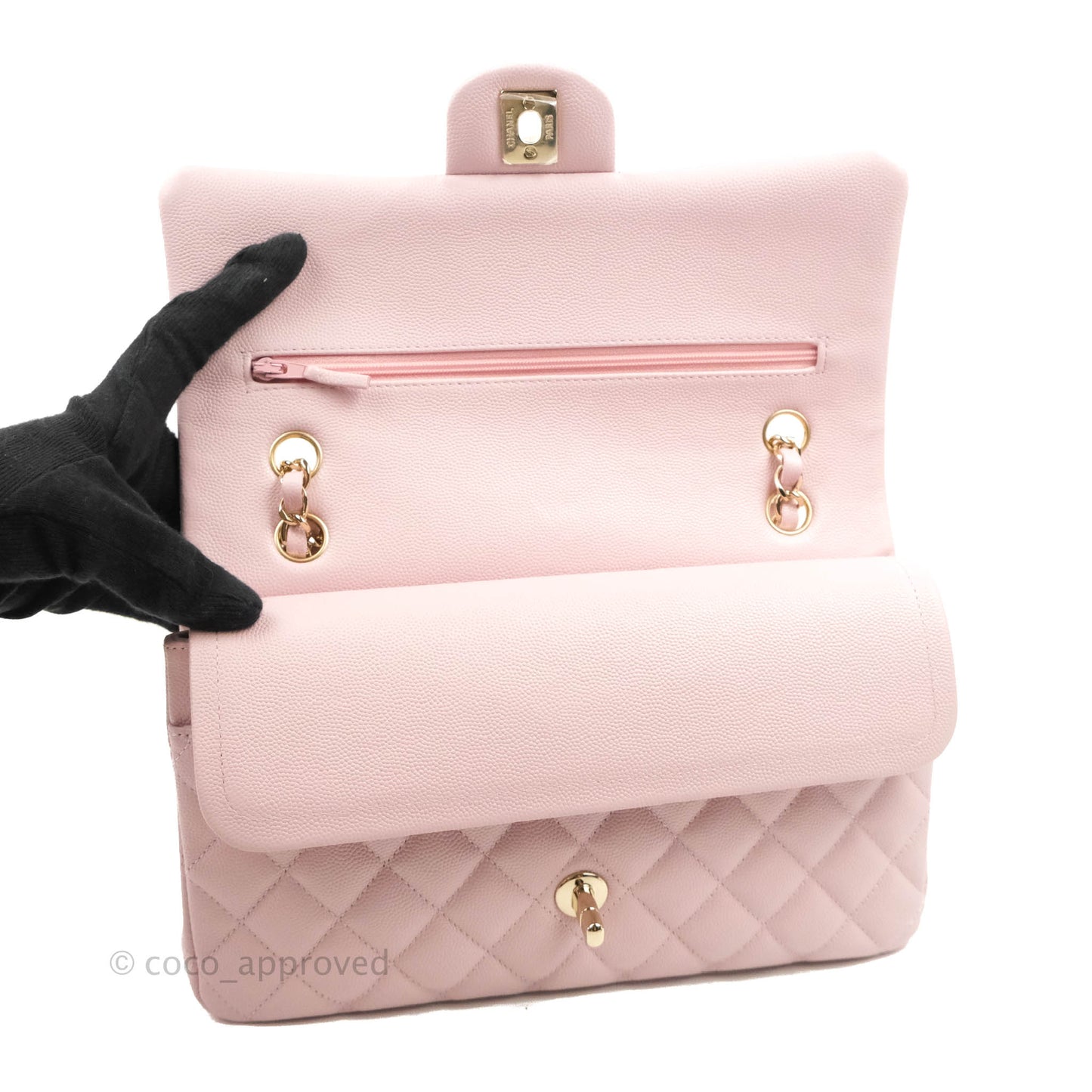 Chanel M/L Medium Double Flap Bag Lilac Rose Clair Caviar Gold Hardware 21S