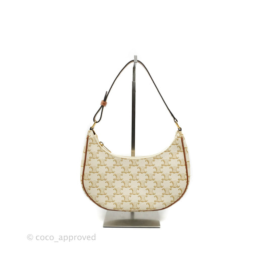 Celine Ava Bag In Triomphe Canvas Calfskin White