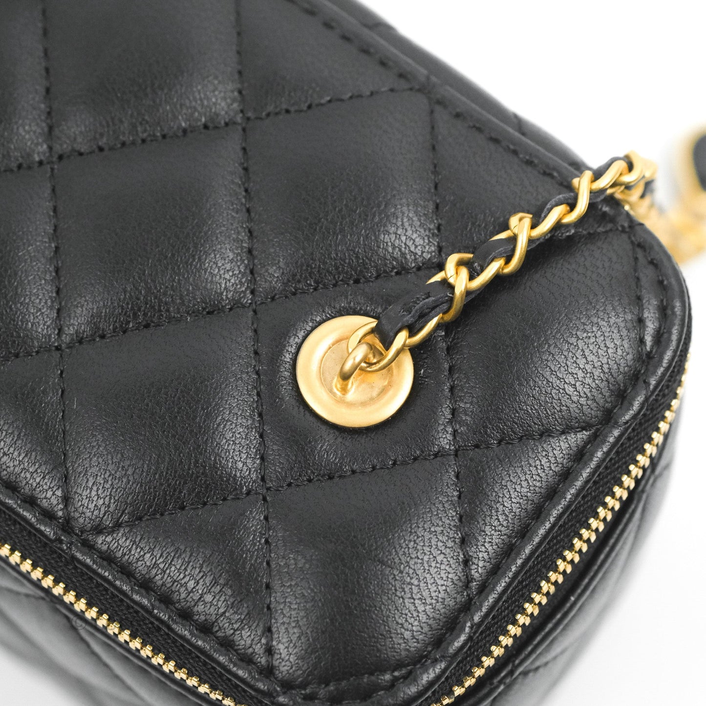 Chanel Vanity with COCO Heart Chain Black Lambskin Aged Gold Hardware
