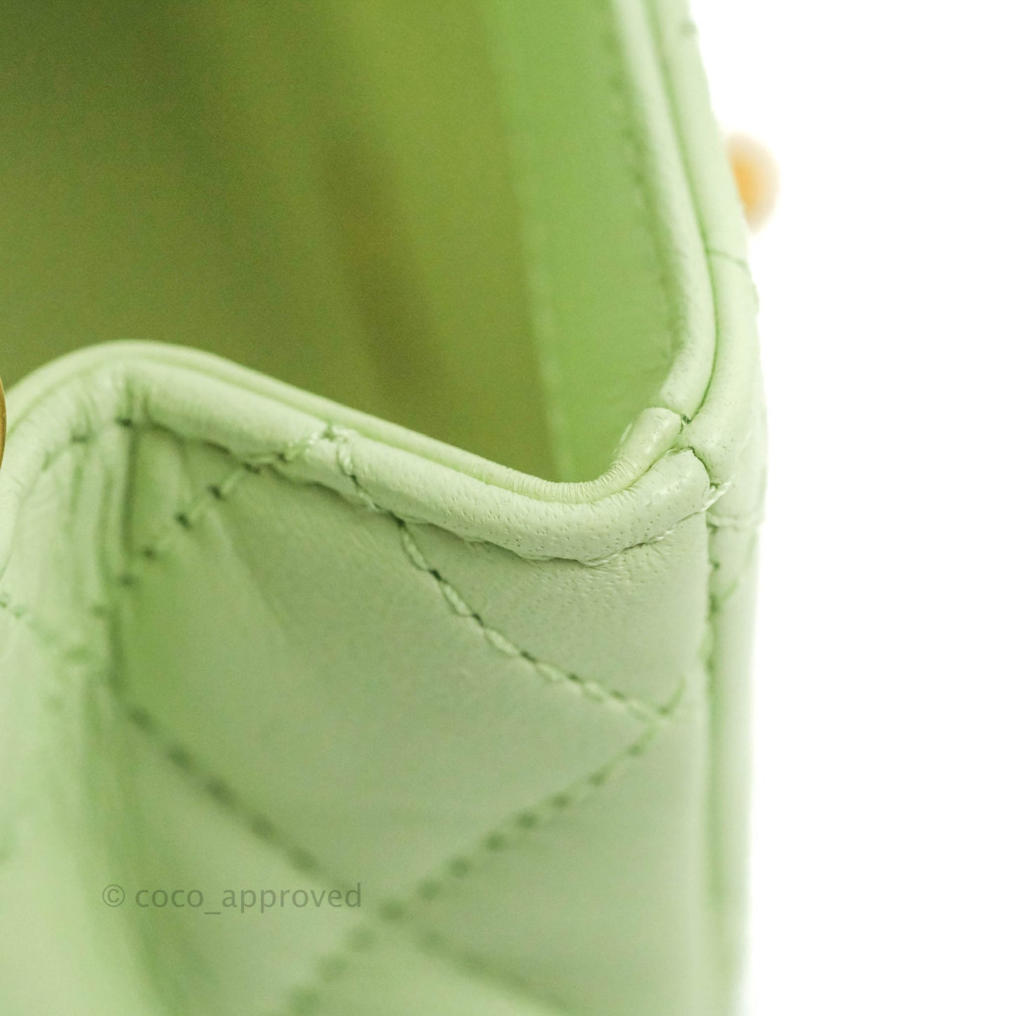 Chanel Mini Square Pearl Crush Quilted Avocado Green Lambskin Aged Gold Hardware