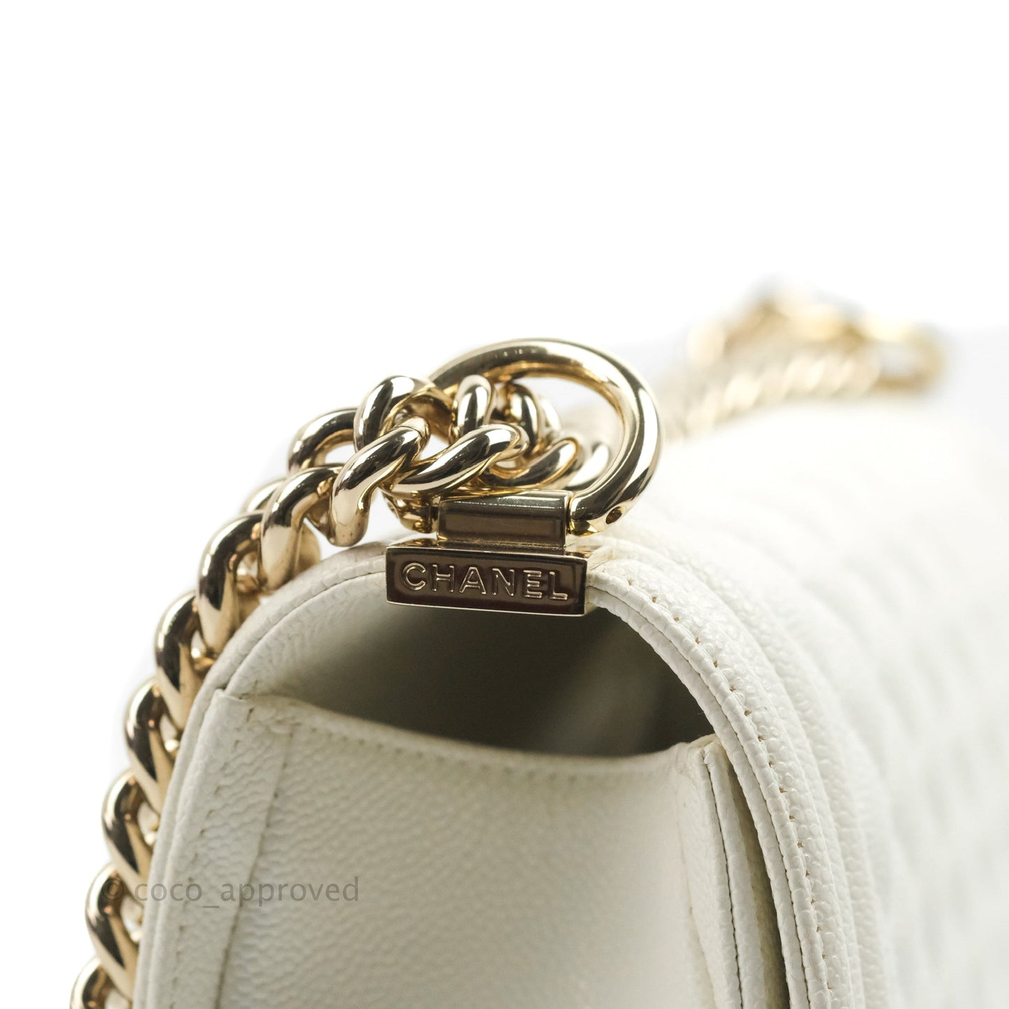 Chanel Quilted Medium Boy White Caviar Gold Hardware