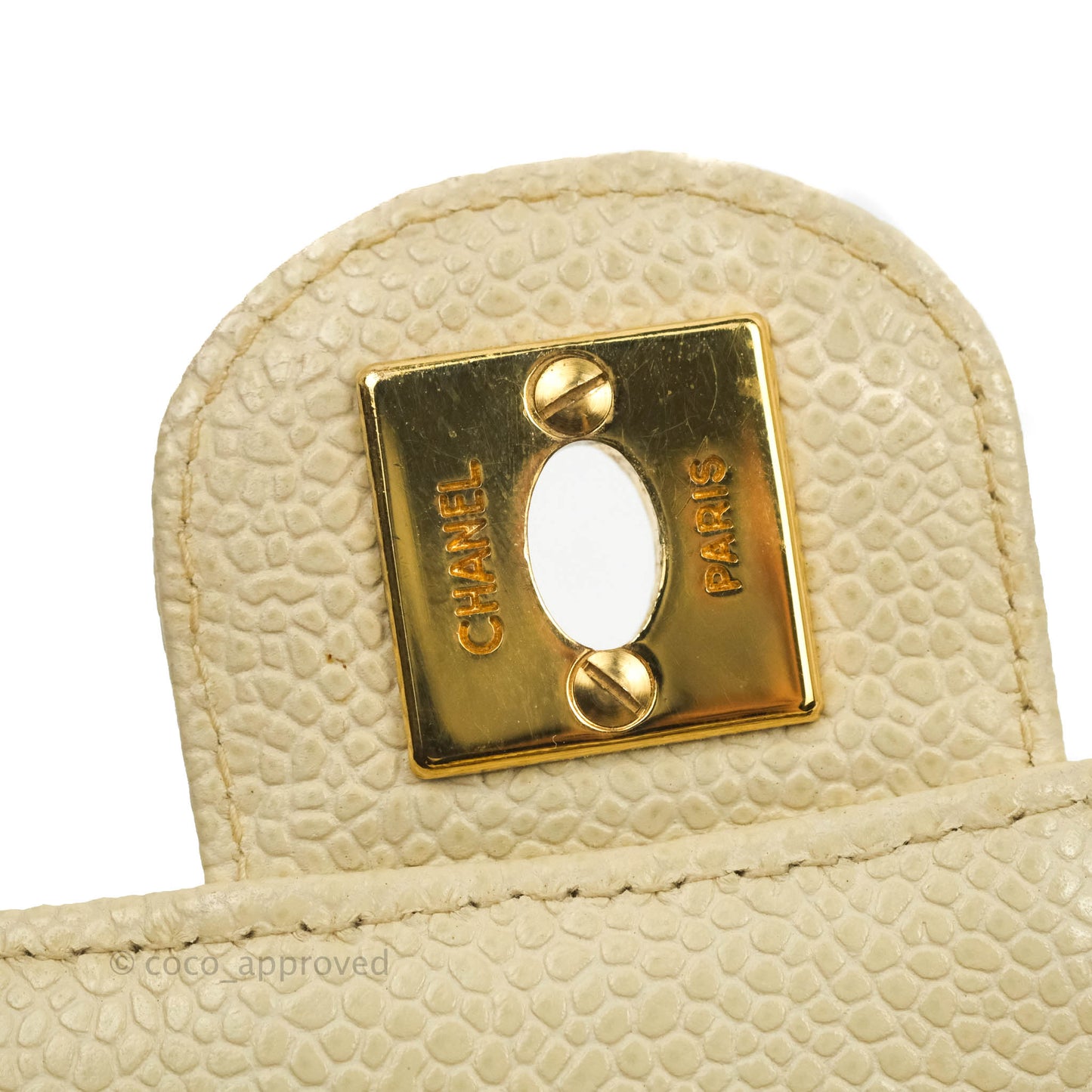 Chanel Vintage Vertical Mini Square Beige Caviar Gold Hardware