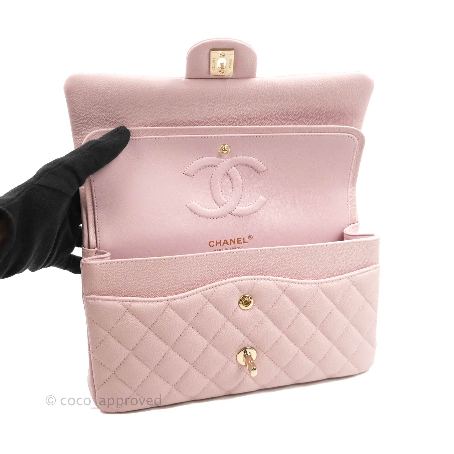 Chanel M/L Medium Double Flap Bag Lilac Rose Clair Caviar Gold Hardware 21S