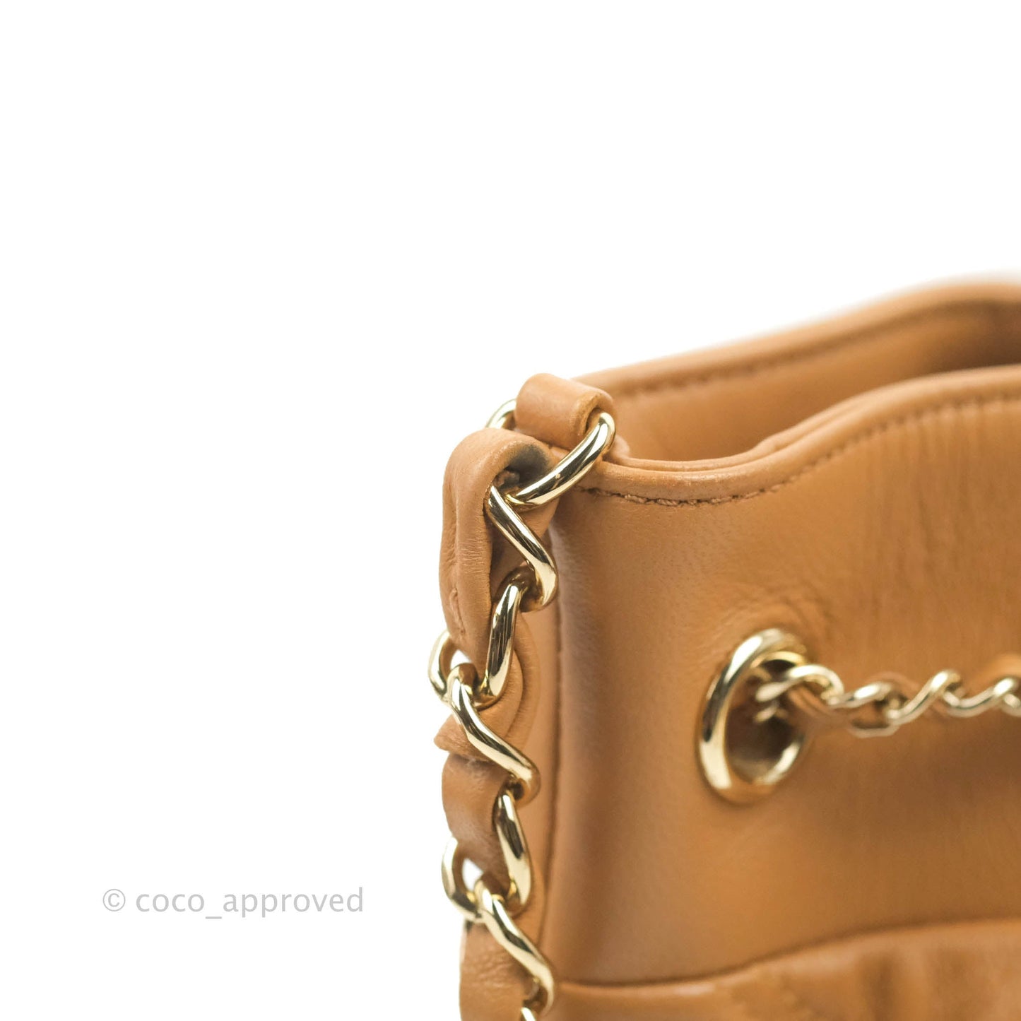 Chanel Chevron Bucket Drawstring Bag Caramel Gold Hardware