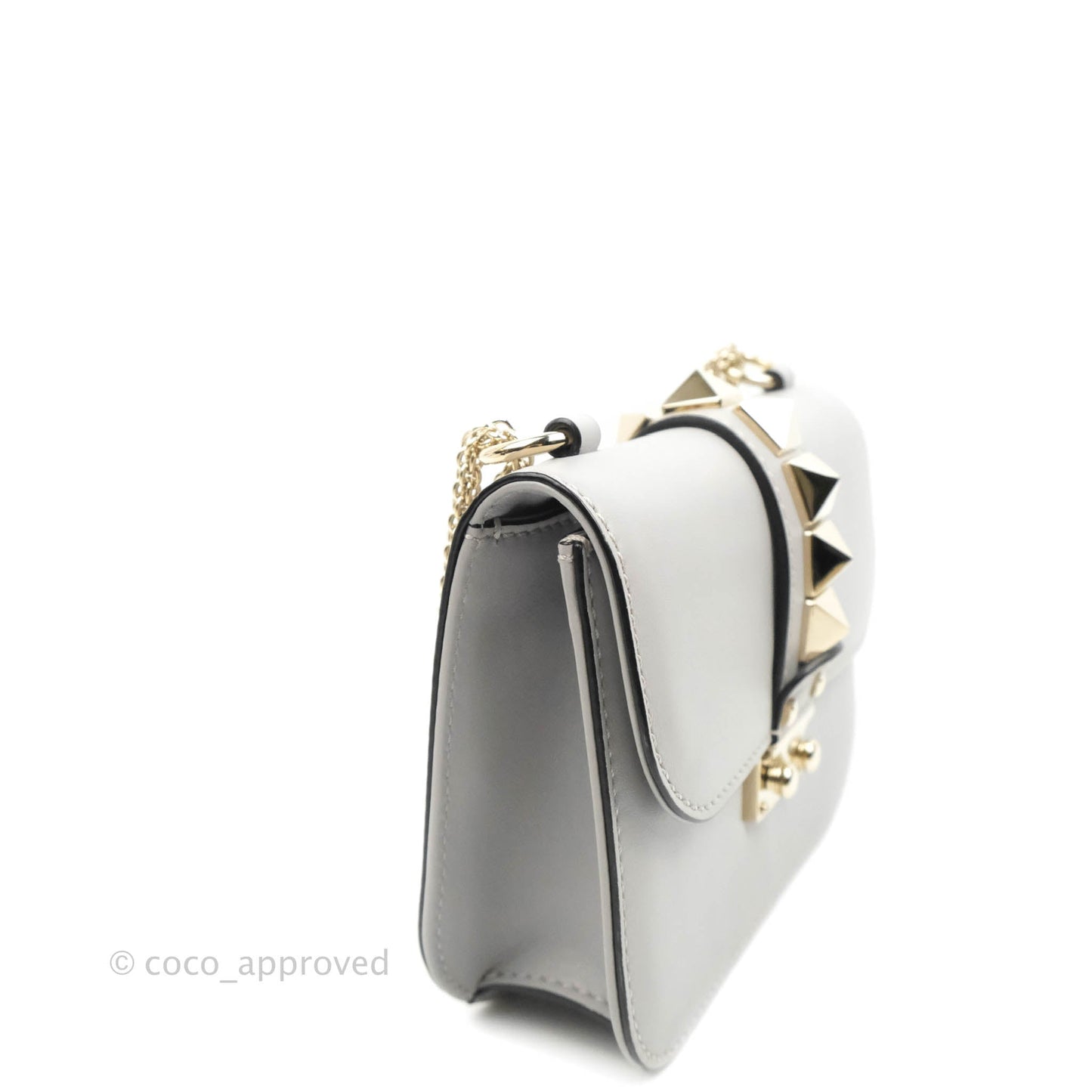 Valentino Vitello Small Glam Lock Rockstud Flap Grey