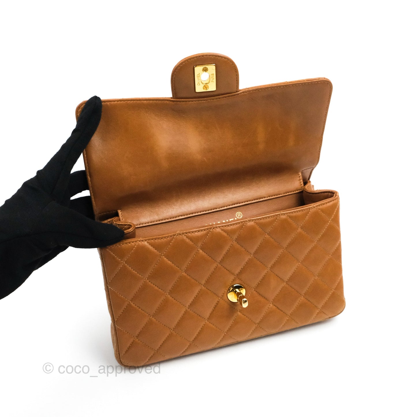 Chanel Vintage Double-sided Small Flap Brown Caramel Lambskin 24K Gold Hardware