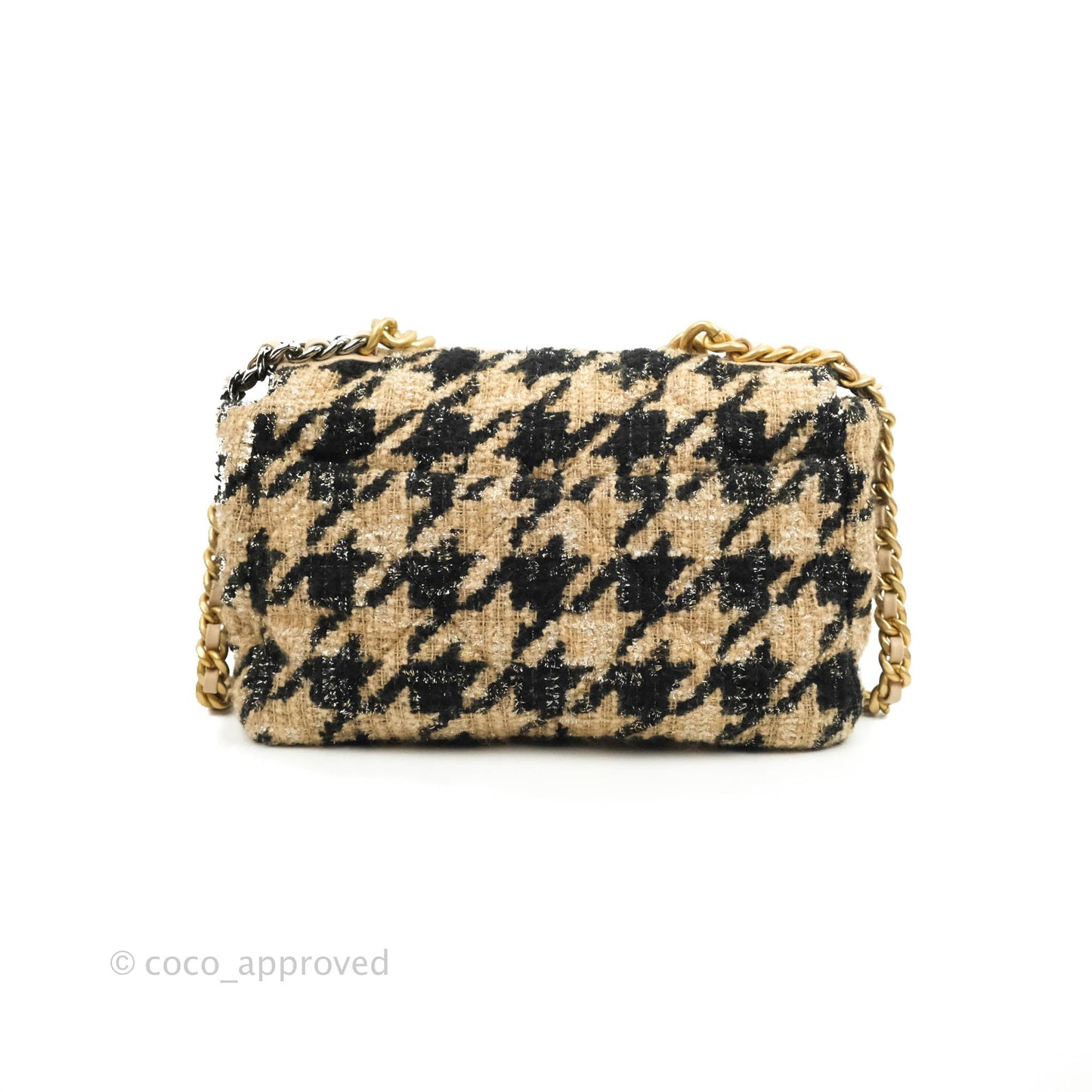 Chanel 19 Medium Tweed Houndstooth Black Beige Mixed Hardware