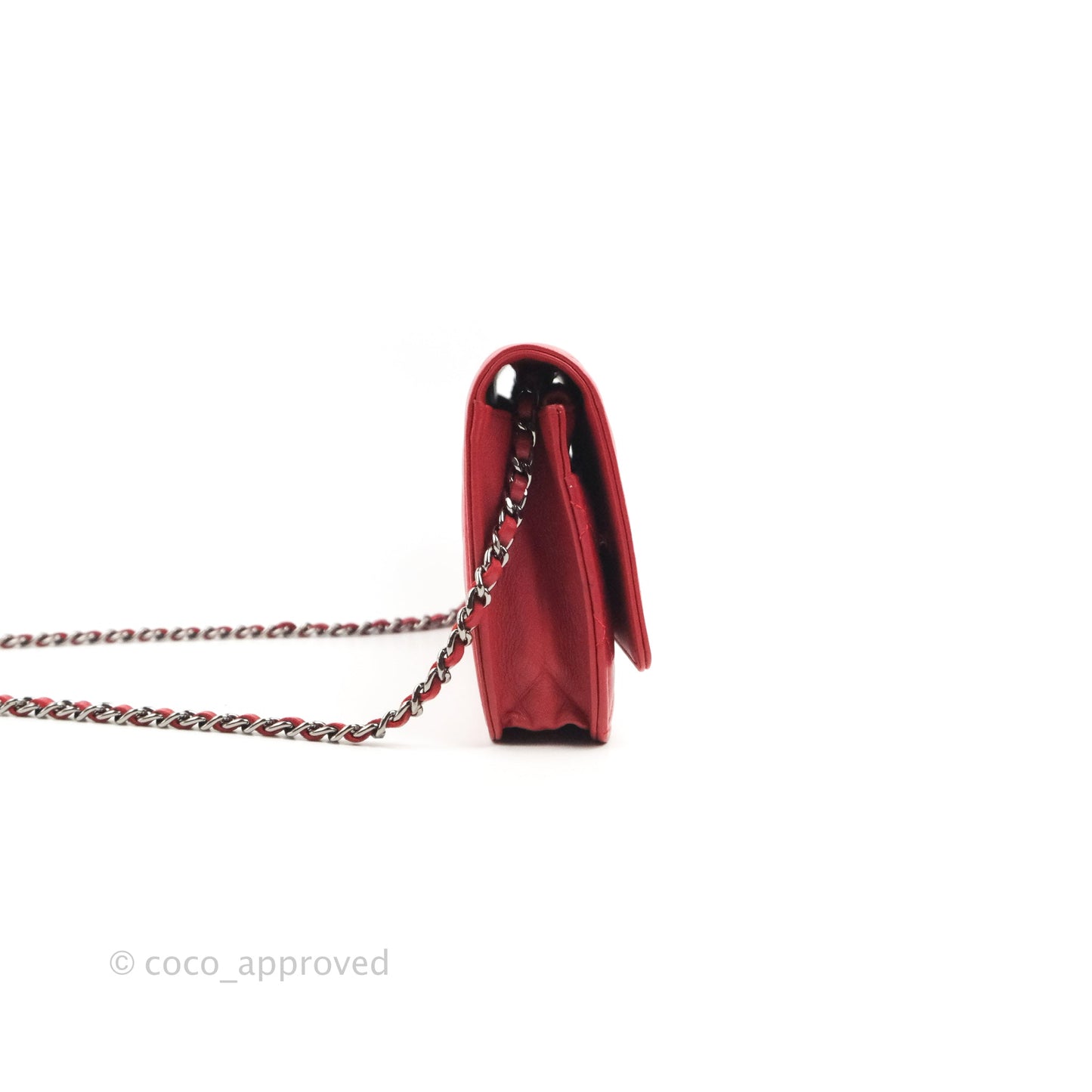 Chanel Boy Wallet on Chain WOC Red Lambskin Dark Silver Hardware