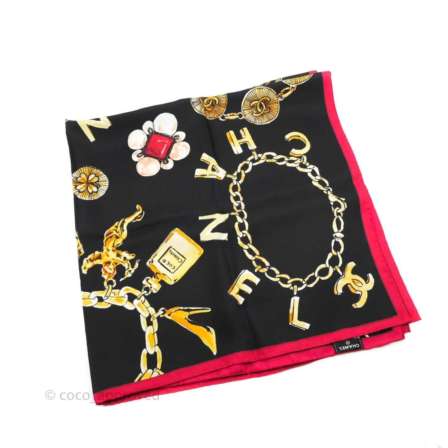 Chanel Square Silk Scarf Pink, Gold & Black
