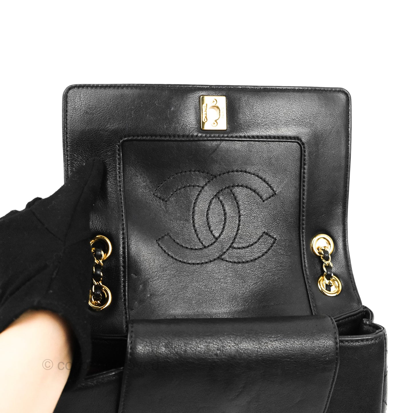Chanel Small Vintage Mademoiselle Flap Black Sheepskin Gold Hardware