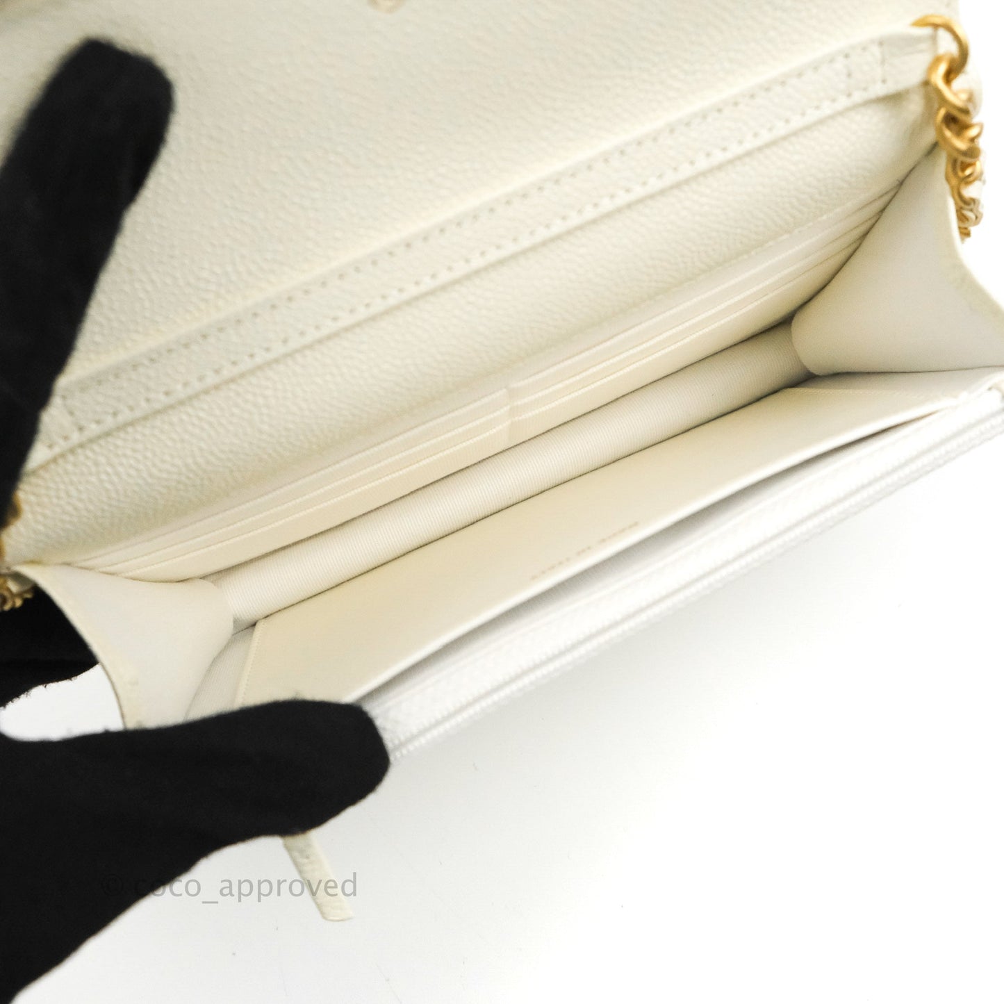 Chanel Quilted Wallet On Chain WOC Melody Ivory White Caviar Gold Hardware