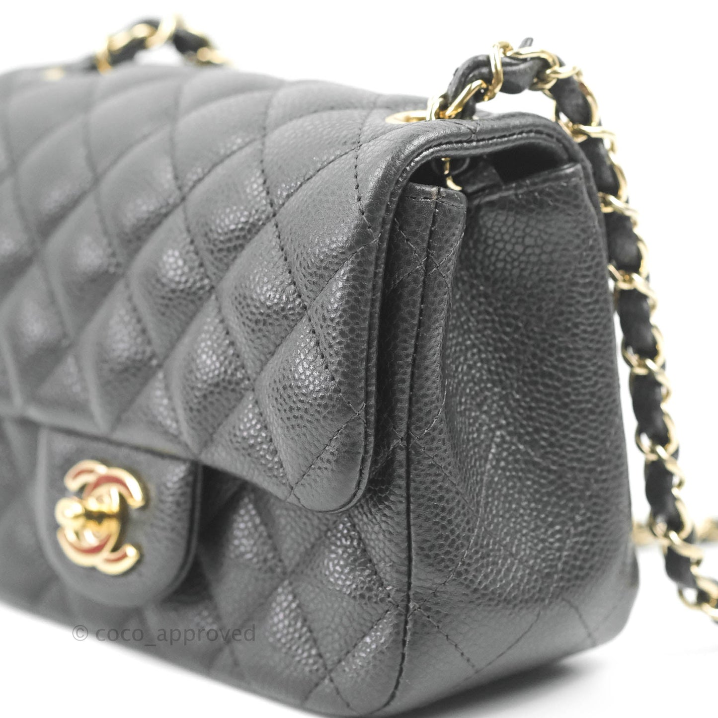 Chanel Quilted Mini Square Flap Bag Pearly Black Caviar Gold Hardware