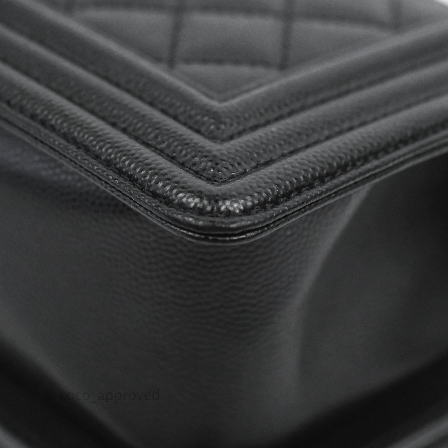 Chanel Small Quilted Boy Bag Black Caviar Ruthenium Hardware