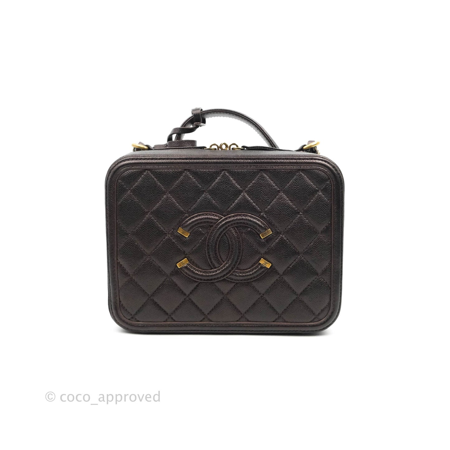 Chanel Quilted Medium CC Filigree Vanity Case Iridescent Burgundy Caviar Gold Hardware