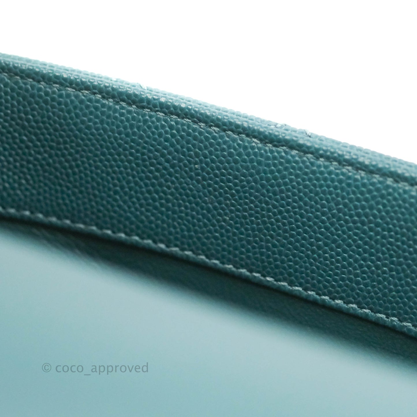 Chanel Medium Coco Handle Quilted Teal Caviar Lizard Handle Aged Gold Hardware