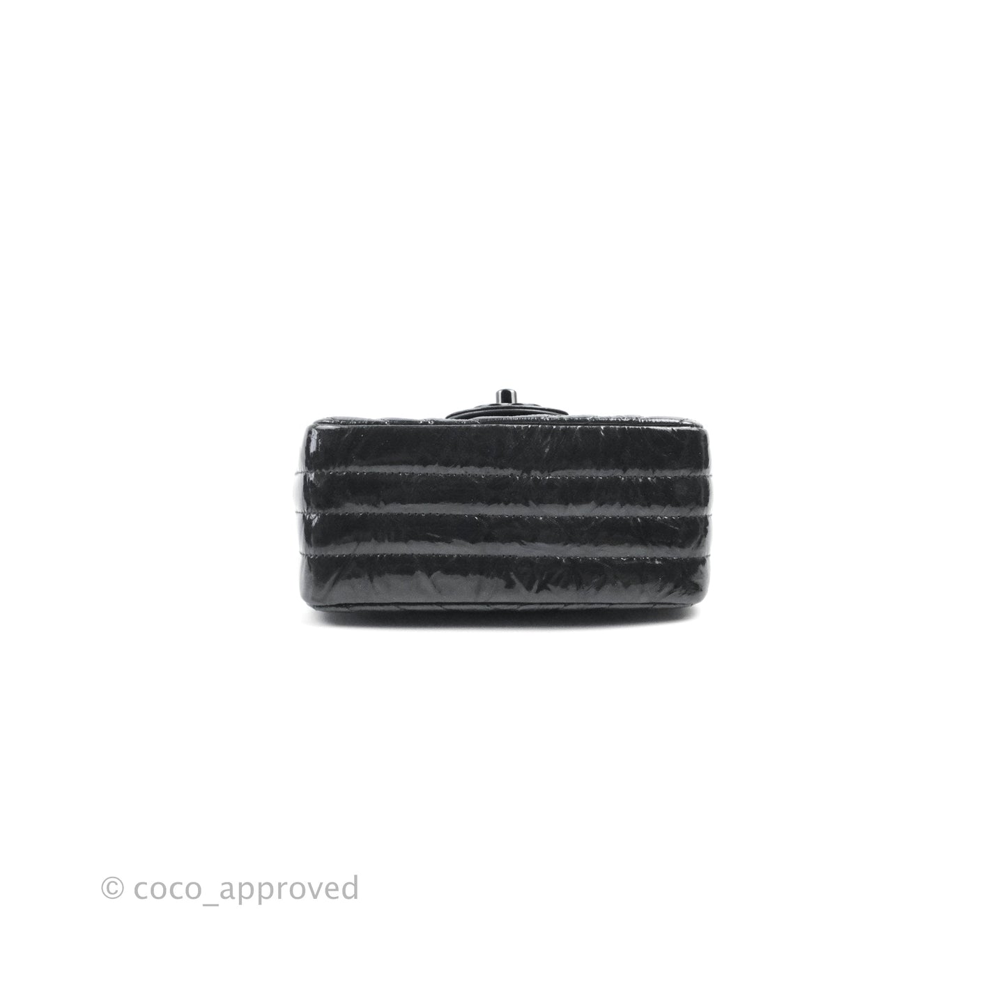 Chanel Mini Square Chevron Flap Black Crumpled Metallic Patent So Black