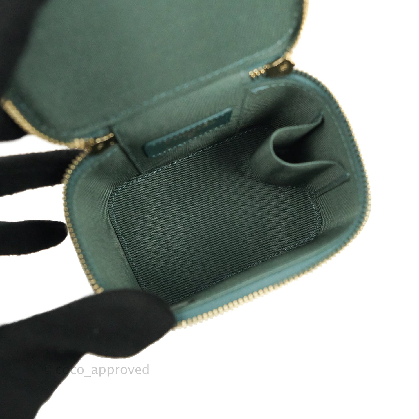 Chanel Quilted Mini Perfect Fit Vanity With Chain Calfskin Pine Green Aged Gold Hardware