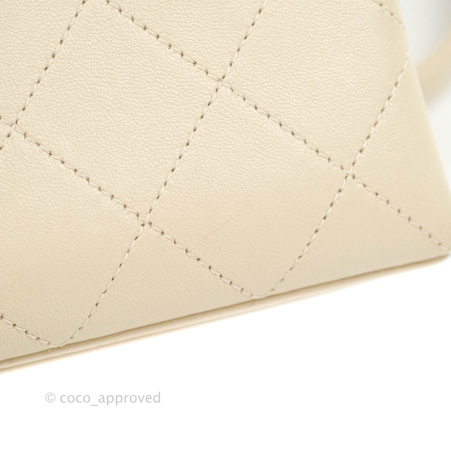 Chanel Small Flat Quilted Coco Luxe Flap Bag Light Beige Aged Gold Hardware