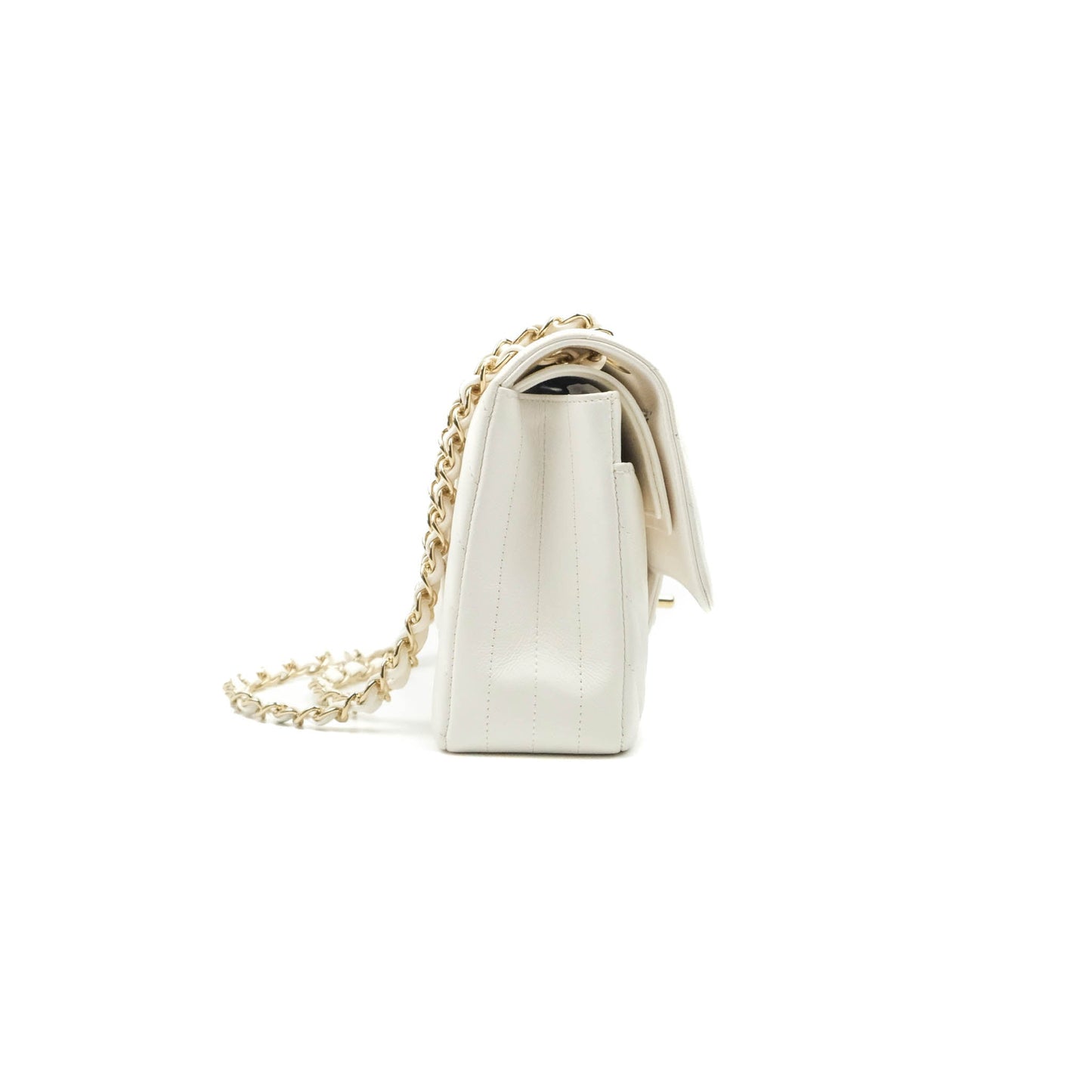 Chanel Chevron M/L Medium Double Flap White Caviar Gold Hardware