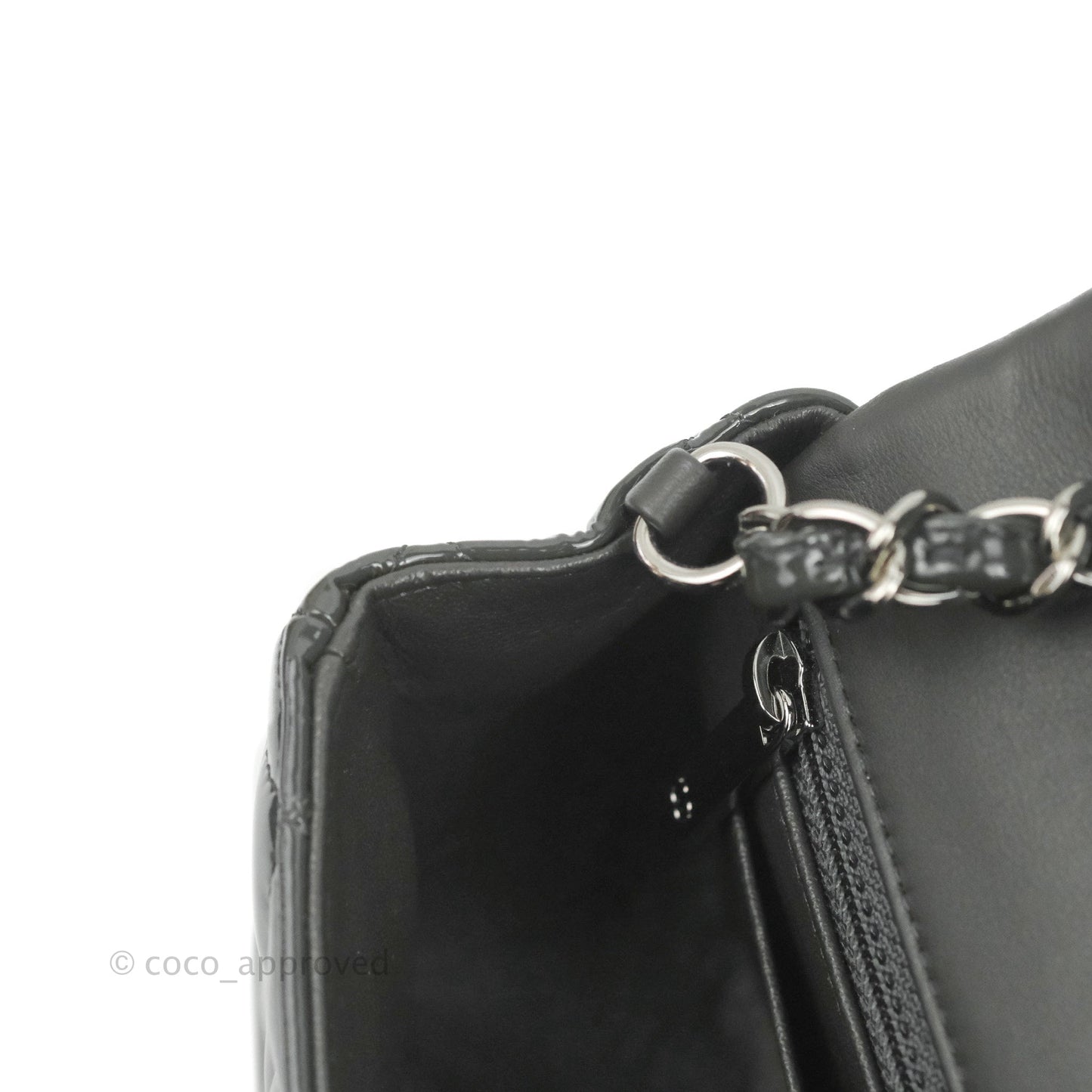 Chanel Quilted Mini Rectangular Dark Grey Patent Silver Hardware