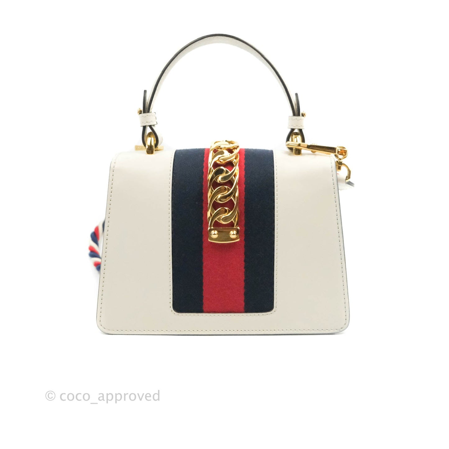 Gucci Mini Sylvie Top Handle White Calfskin Shoulder Bag⁣ ⁣⁣⁣⁣⁣⁣⁣⁣⁣⁣⁣⁣⁣⁣⁣⁣With Strap