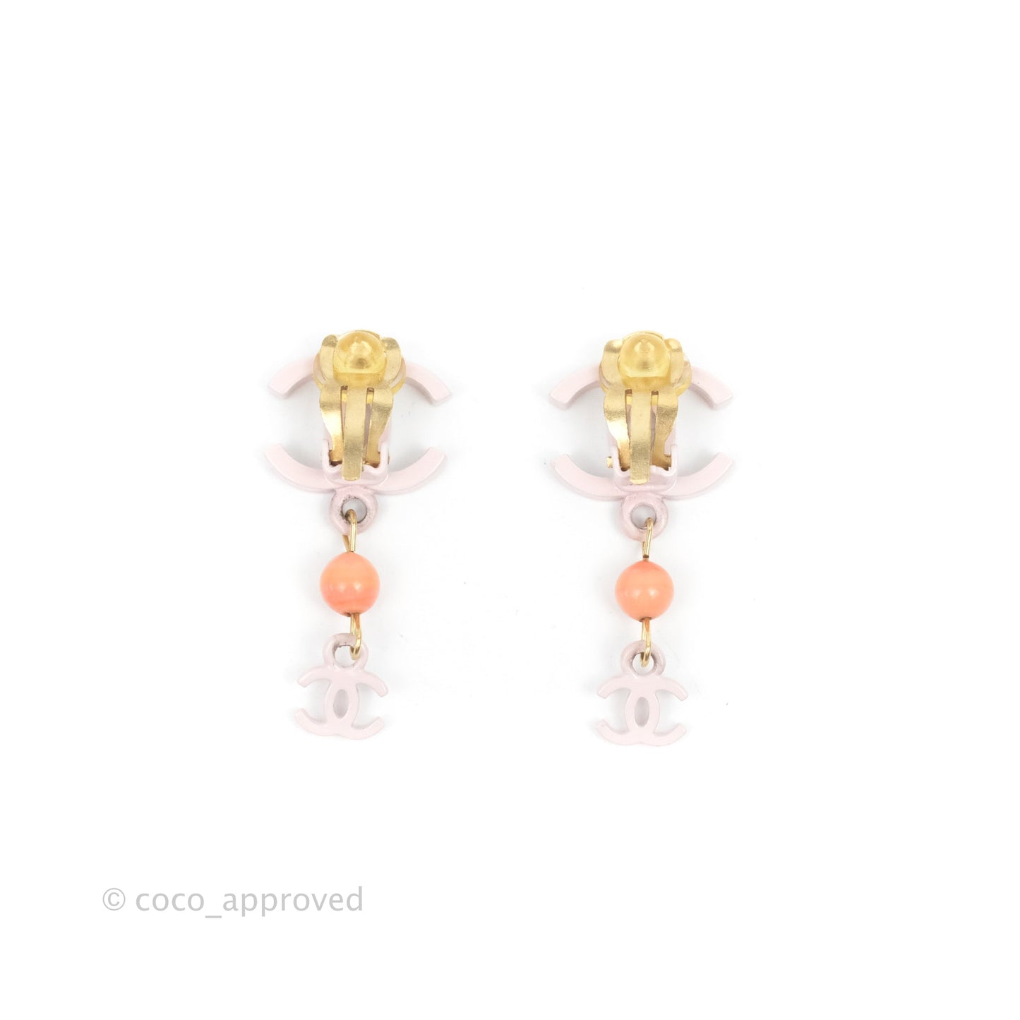Chanel Double CC Logo & Stone Ear Clip Pink 03S
