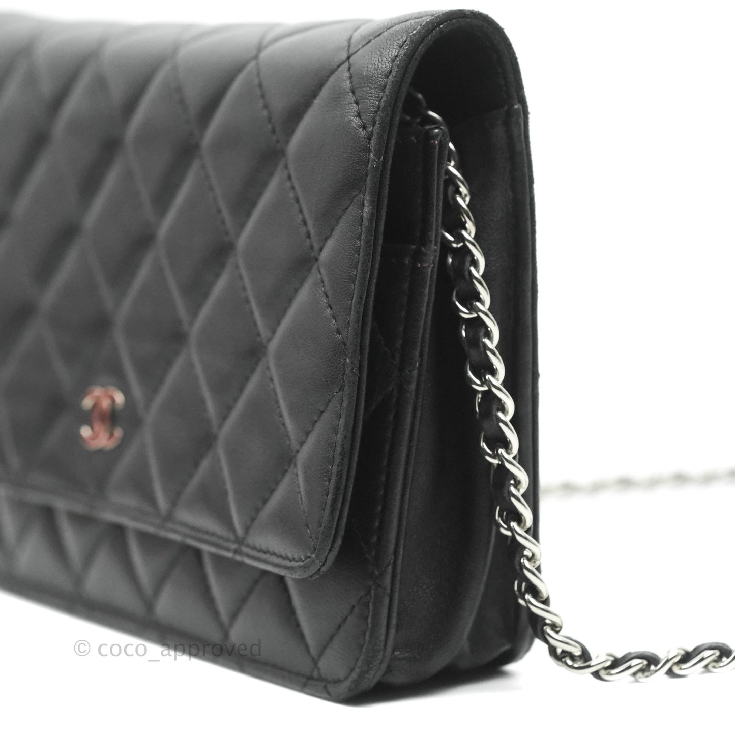 Chanel Classic Wallet On Chain Black Lambskin Silver Hardware