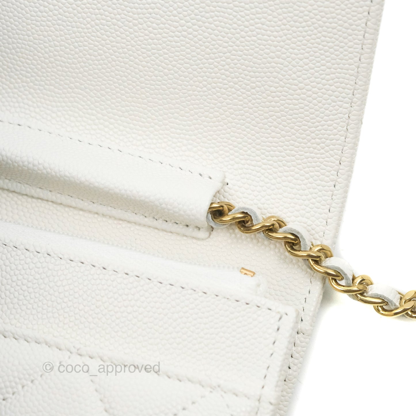 Chanel Quilted Classic Wallet on Chain WOC White Caviar Gold Hardware