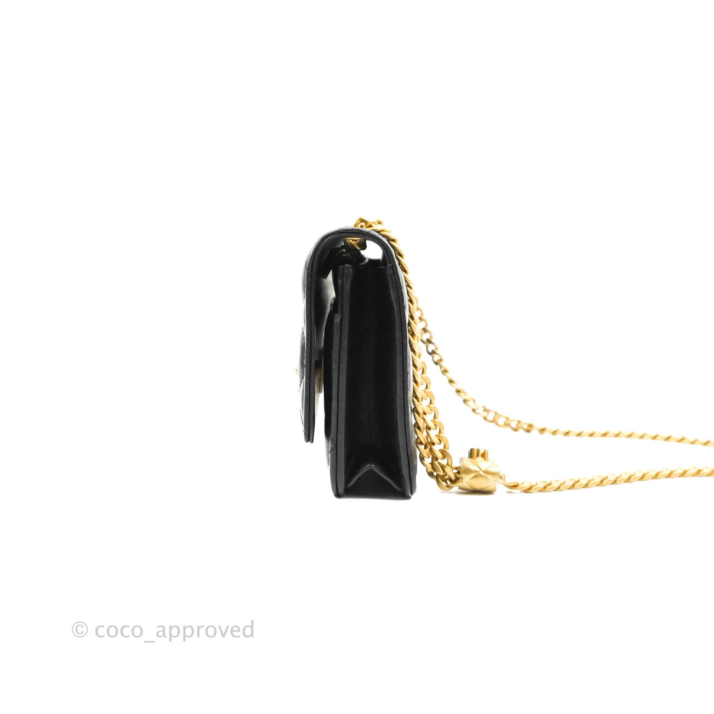 Chanel Quilted Wallet on Chain WOC Adjustable Chain Black Lambskin Aged Gold Hardware 22K