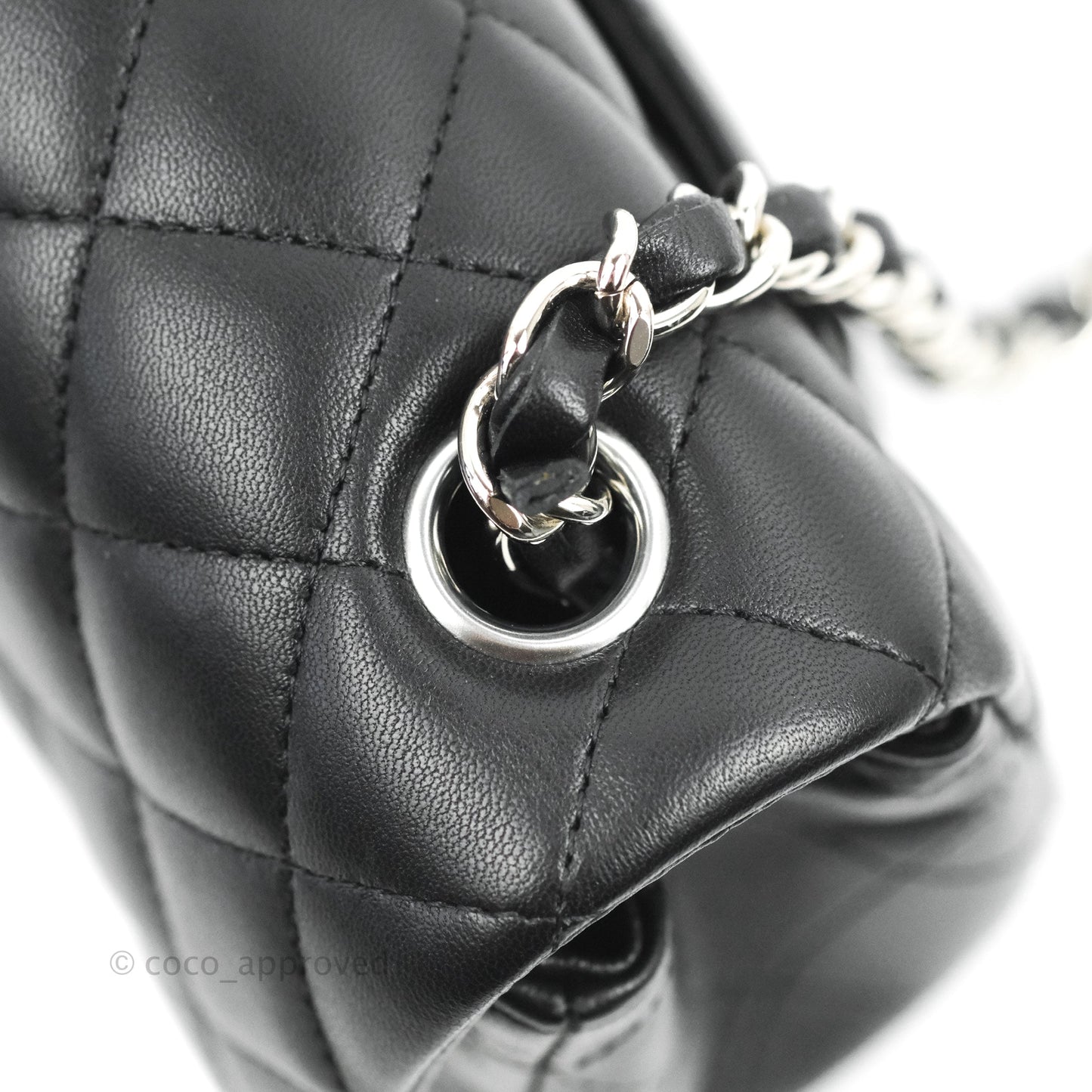 Chanel Quilted Mini Rectangular Flap Black Lambskin Silver Hardware