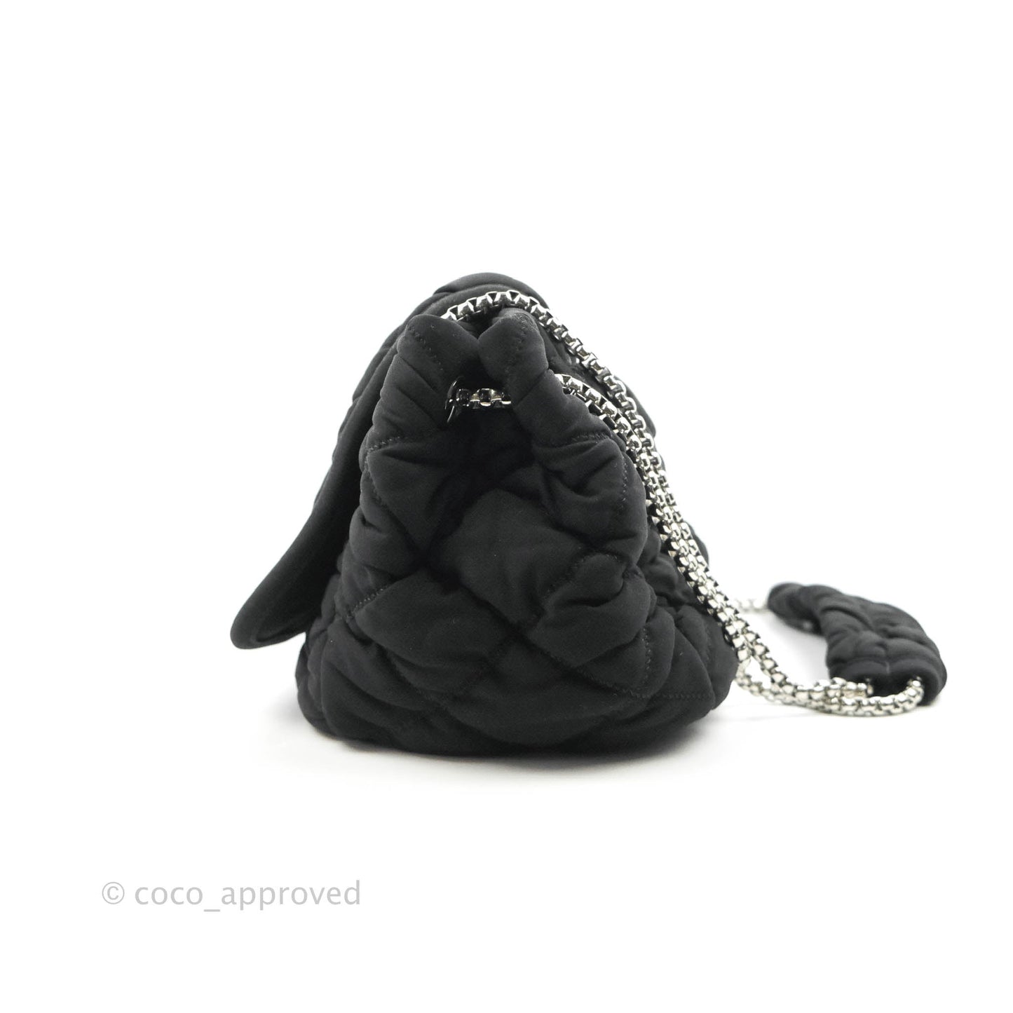 Chanel Black Jersey Bubble Quilt Accordion Flap Bag Silver Hardware