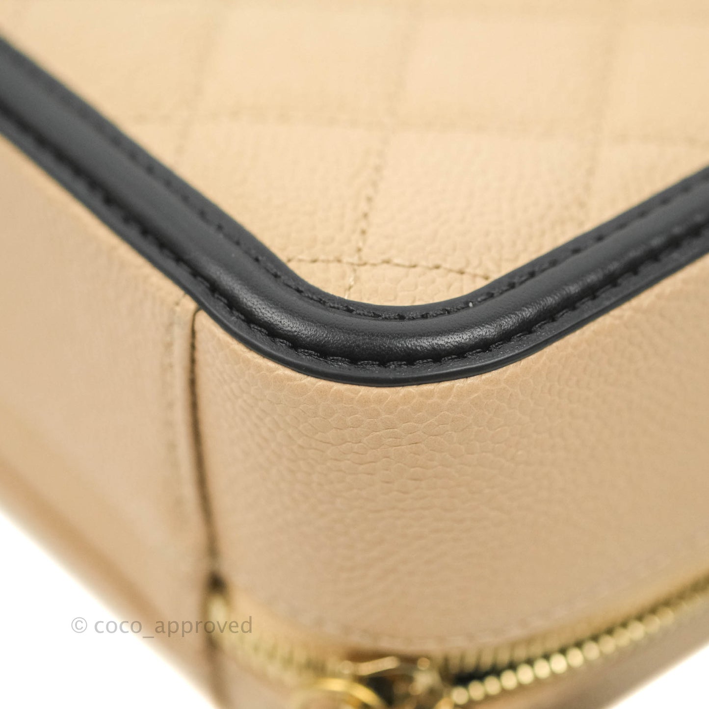 Chanel Quilted Medium CC Filigree Vanity Case Beige Caviar Gold Hardware