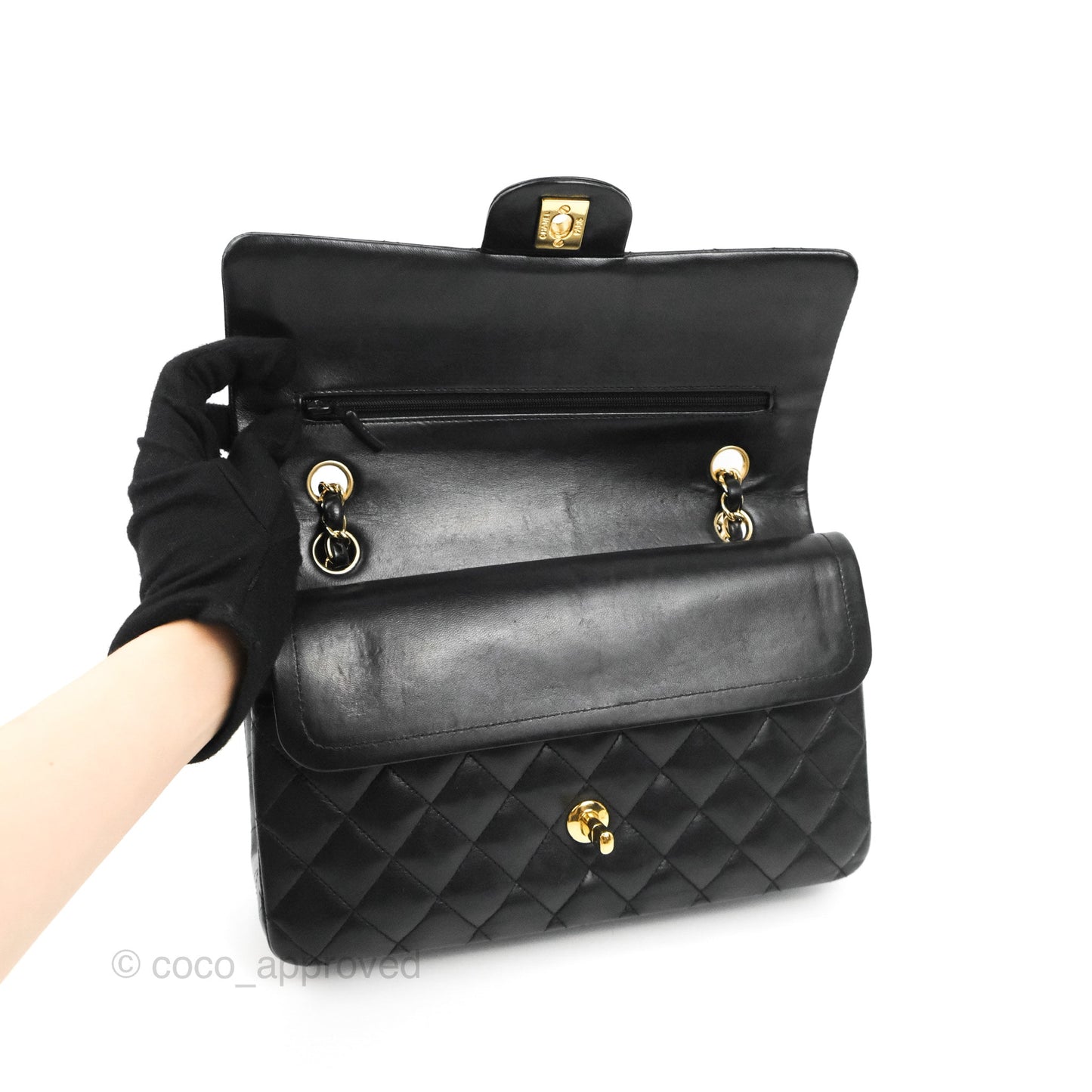 Chanel Classic M/L Medium Flap Quilted Black Lambskin Gold Hardware