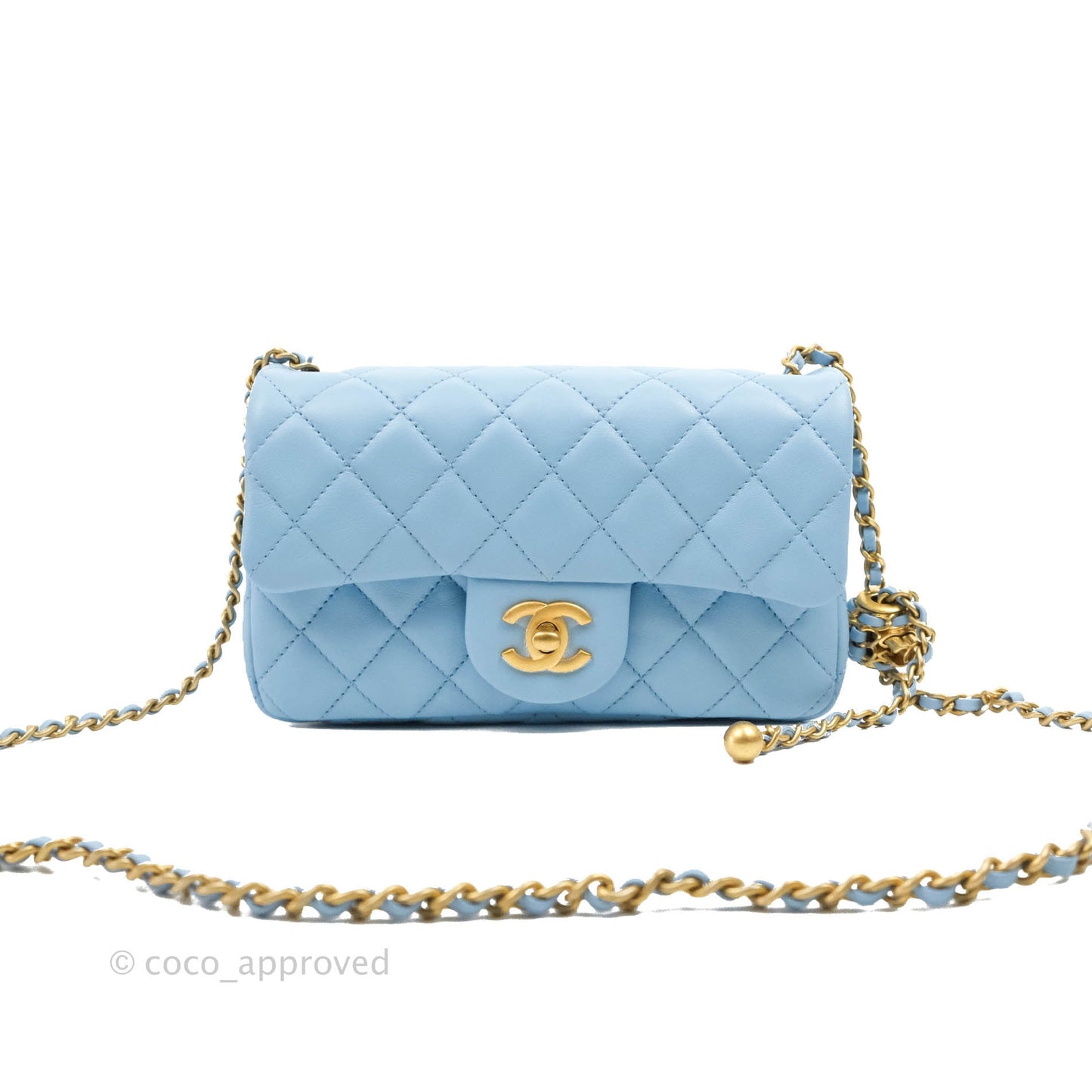Chanel Mini Rectangular Pearl Crush Quilted Blue Lambskin Aged Gold Hardware